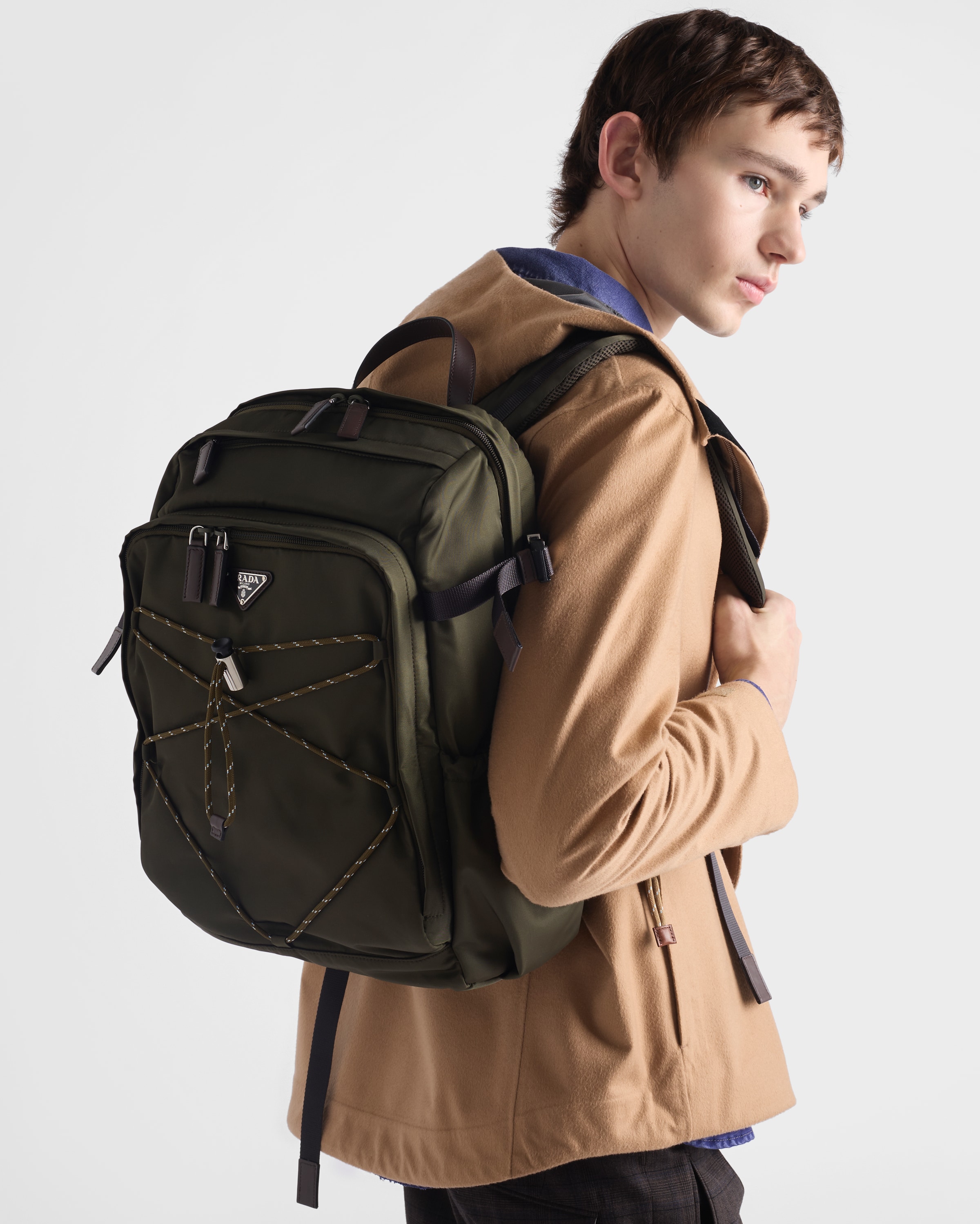 カーキ プラダ スピードロック Re-nylon レザー バックパック | PRADA