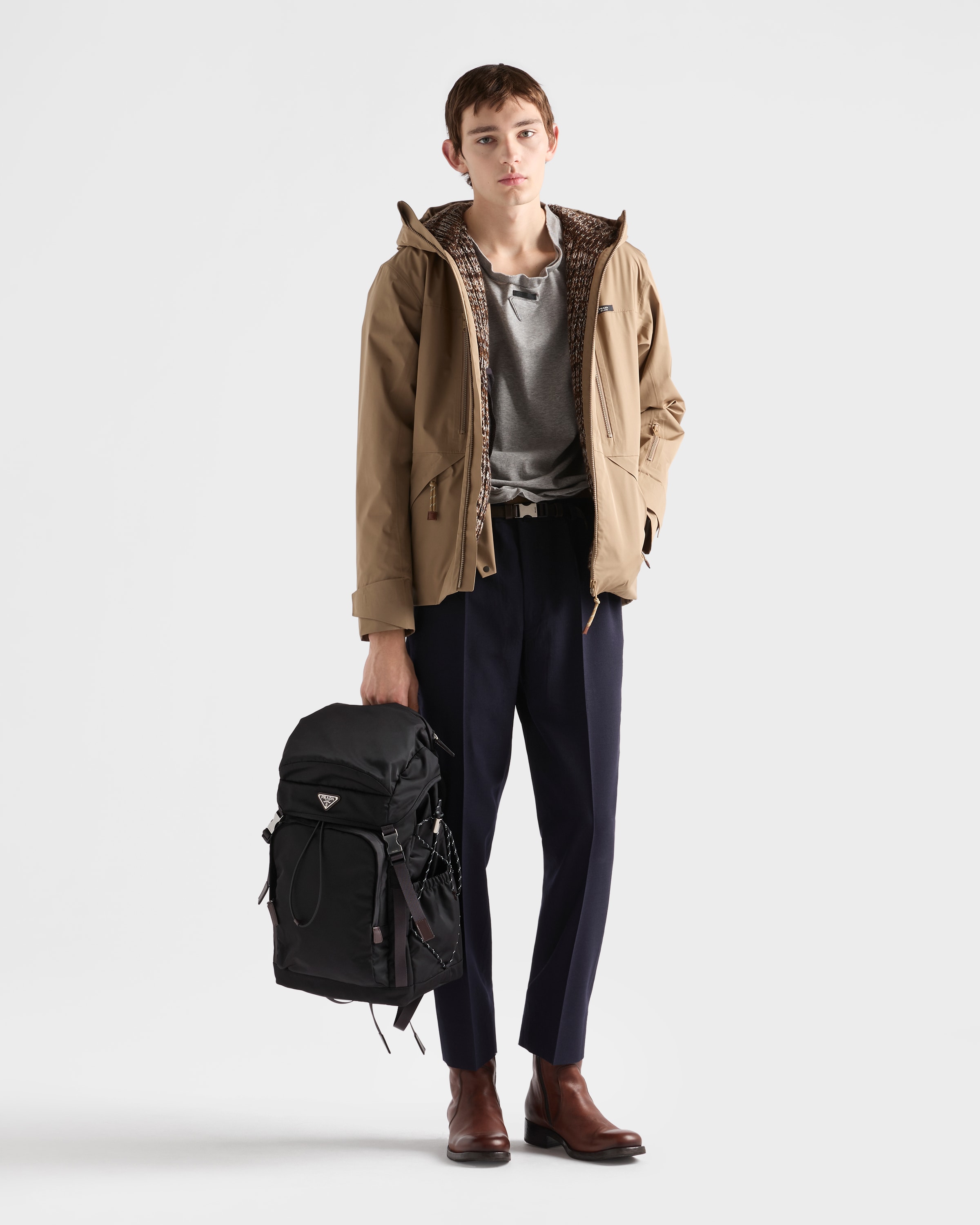 Re-Nylon and leather backpack