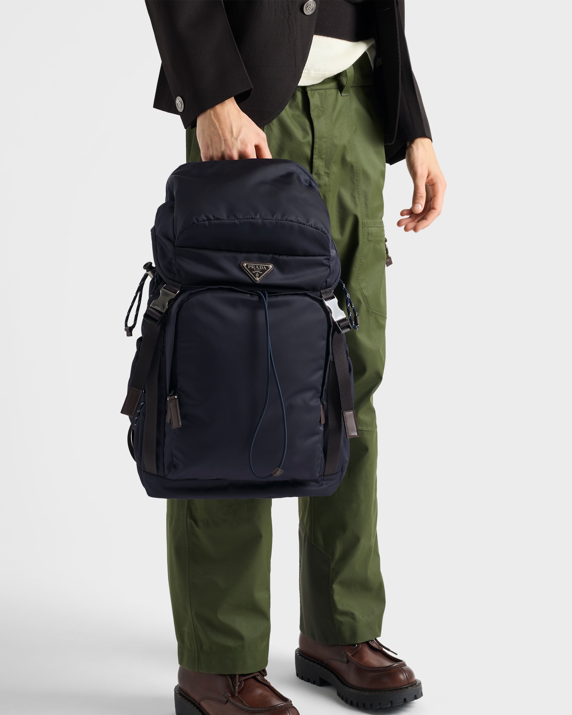 PRADA ネイビー バックパック ネイビー Re-Nylon xサフィアーノレザー バックパック | PRADA