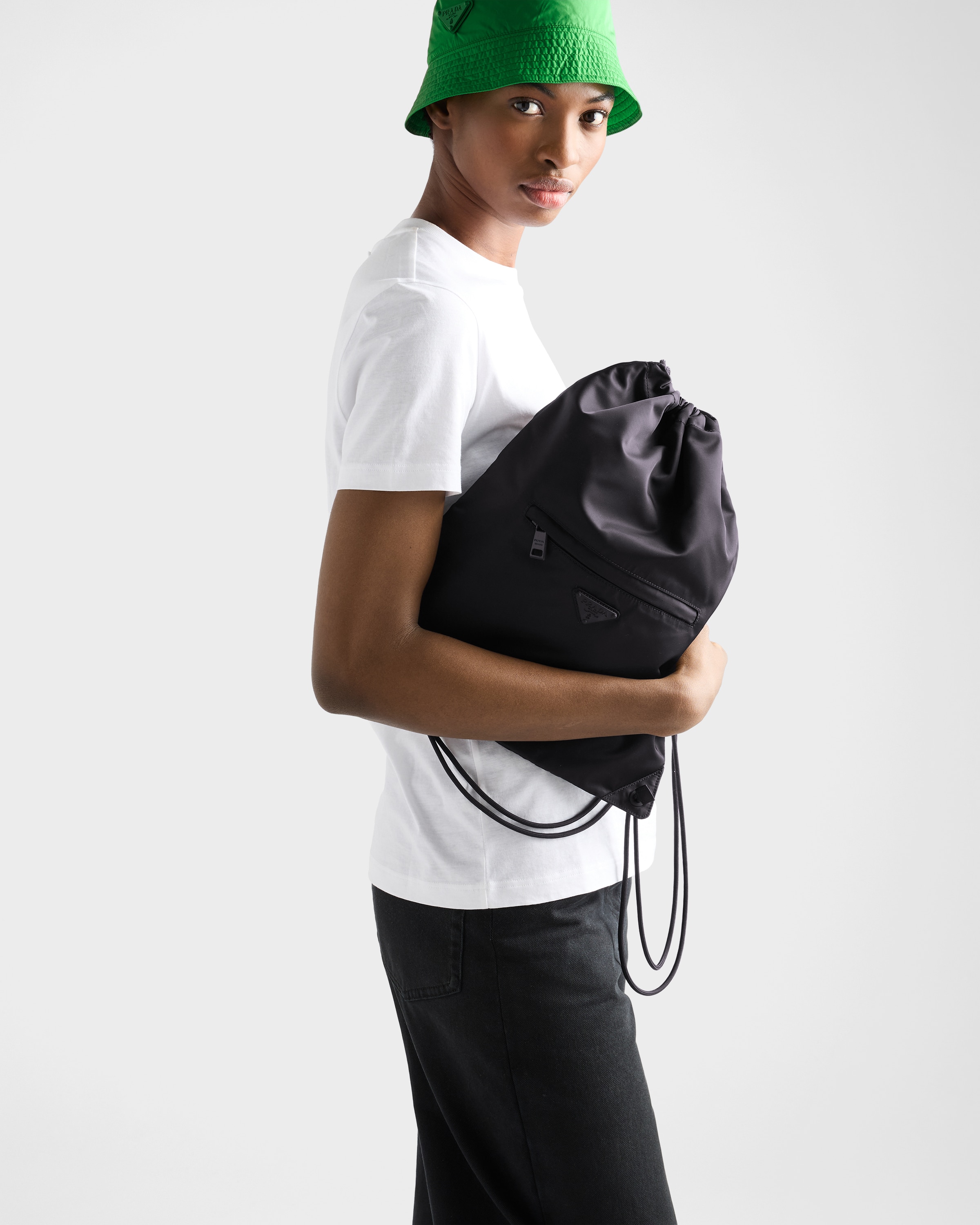 PRADA RE-NYLON ブラックハーネス Sサイズ Black Re-Nylon drawstring backpack | PRADA - United States