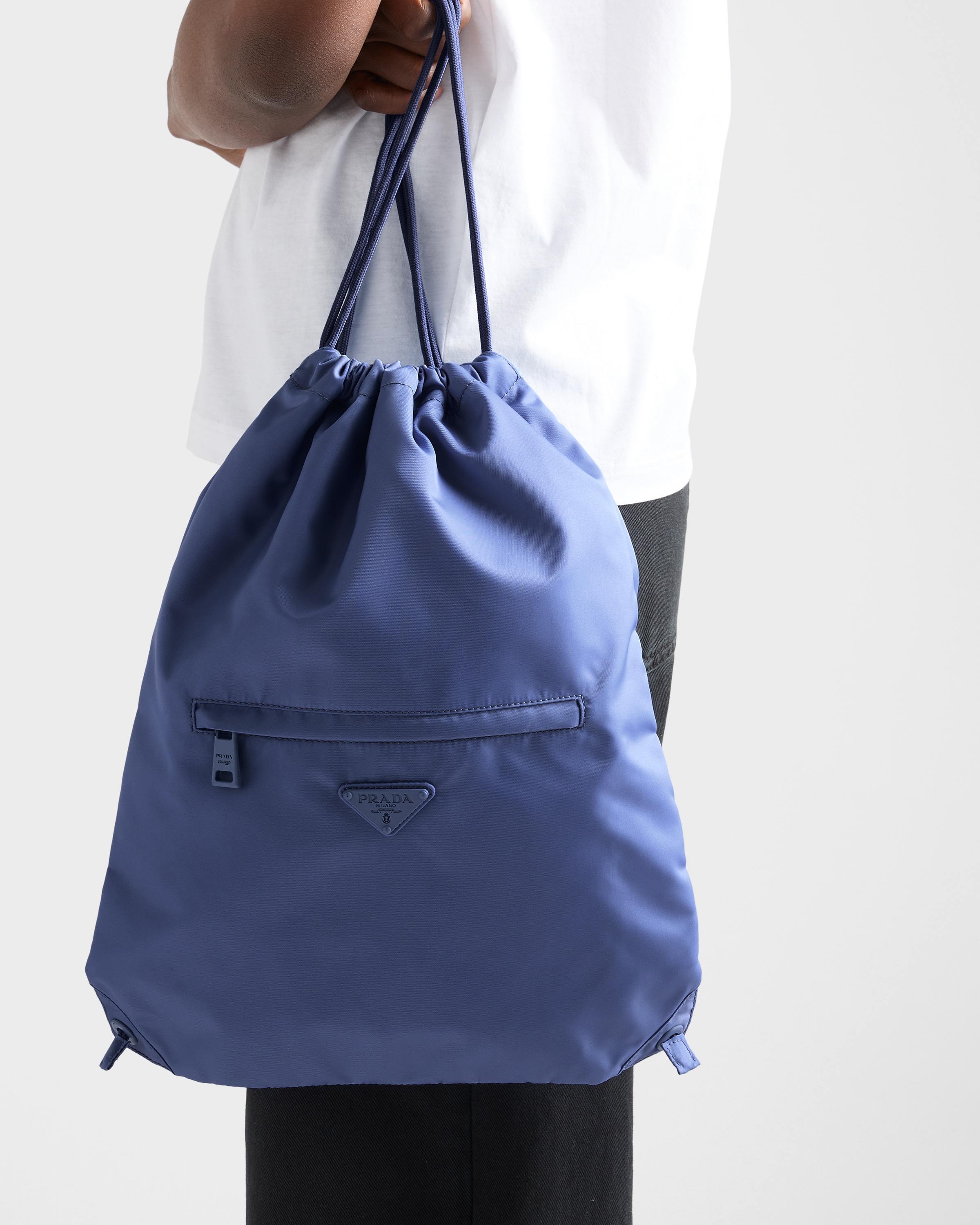 Baltic Blue Re-nylon Drawstring Backpack | PRADA - United States