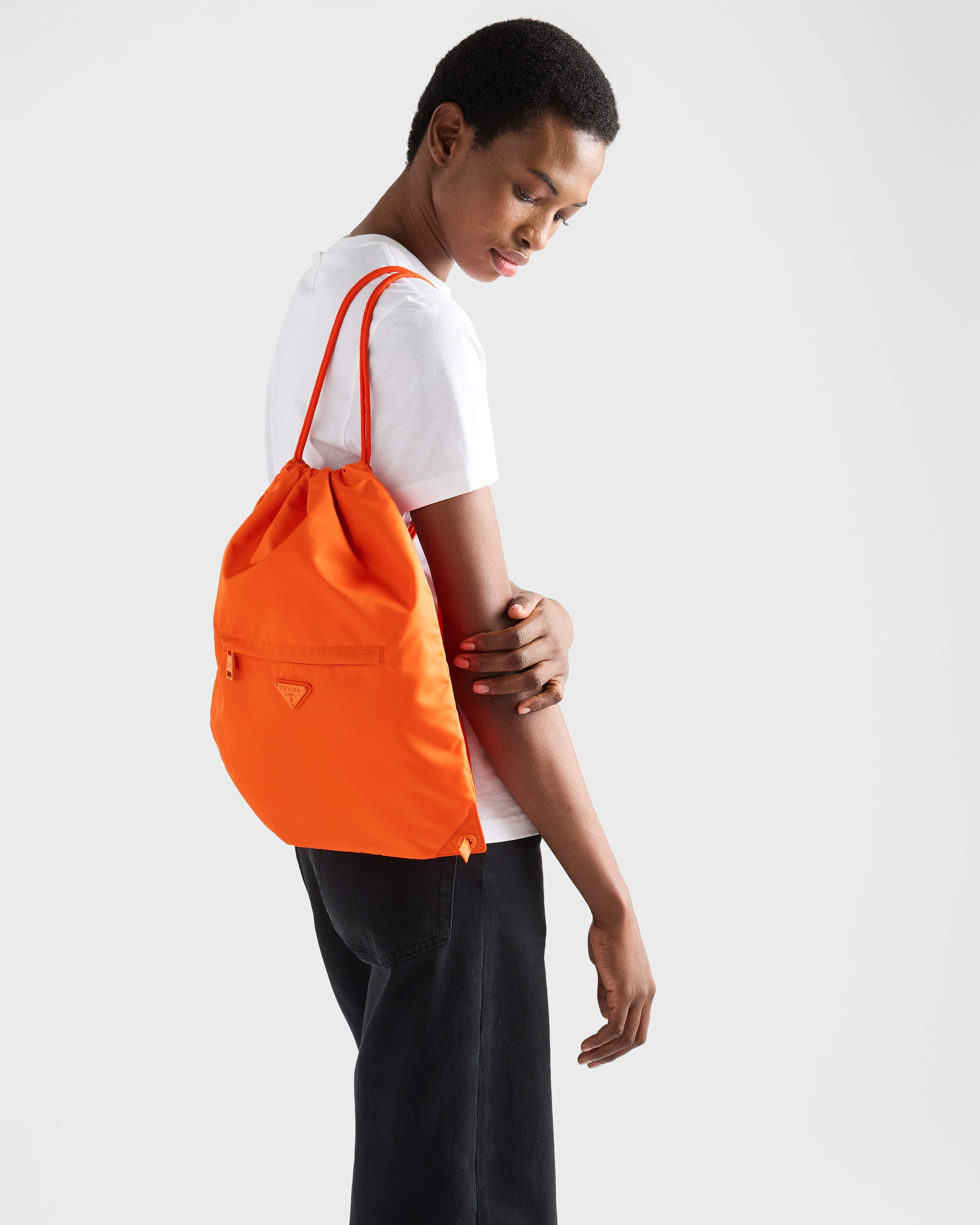 Orange Re-Nylon drawstring backpack | PRADA - United States