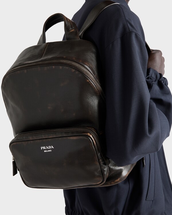 Distressed nappa leather backpack - Dark Brown Distressed nappa leather backpack - Dark Brown