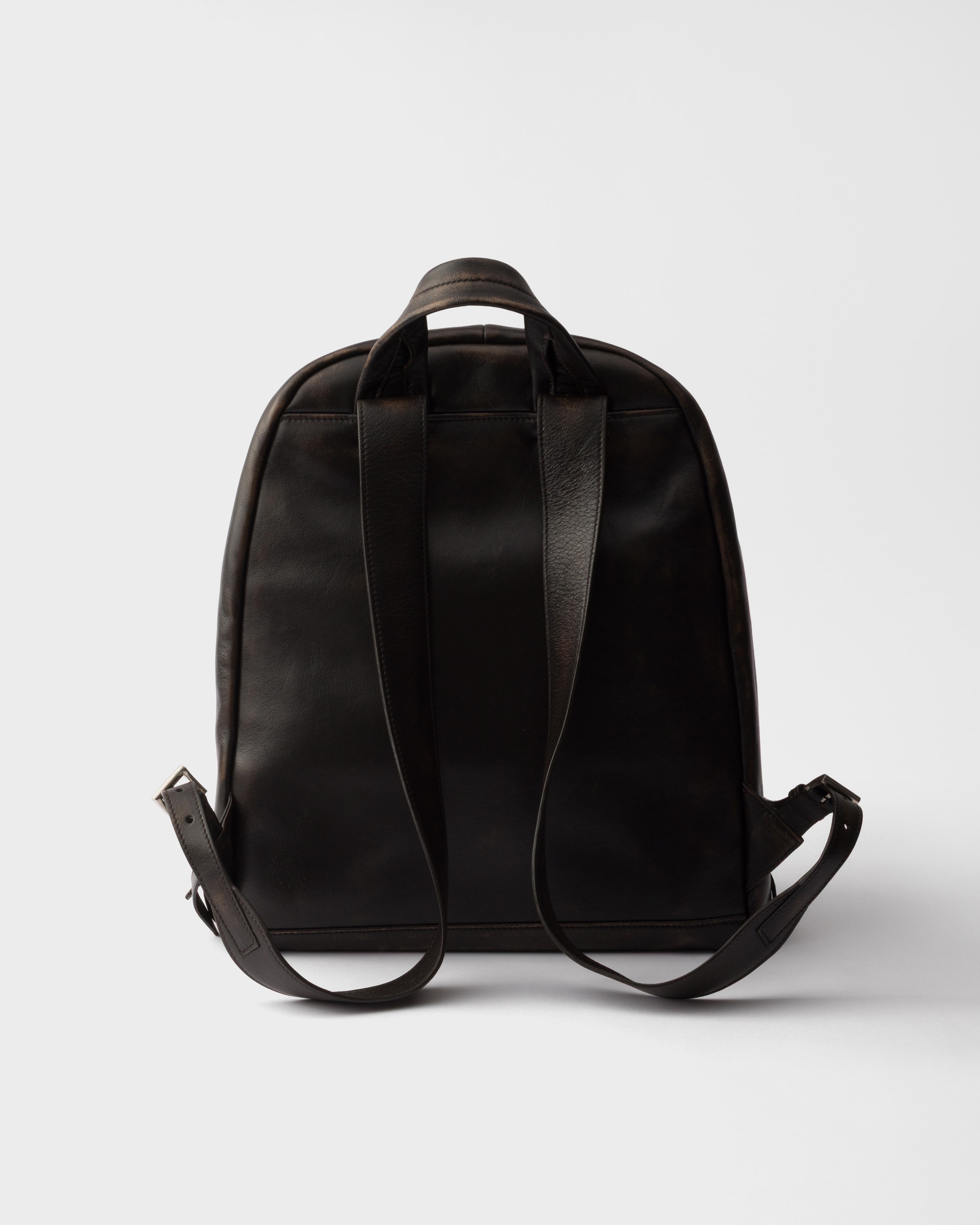 Dark Brown Distressed Nappa Leather Backpack | PRADA - United States