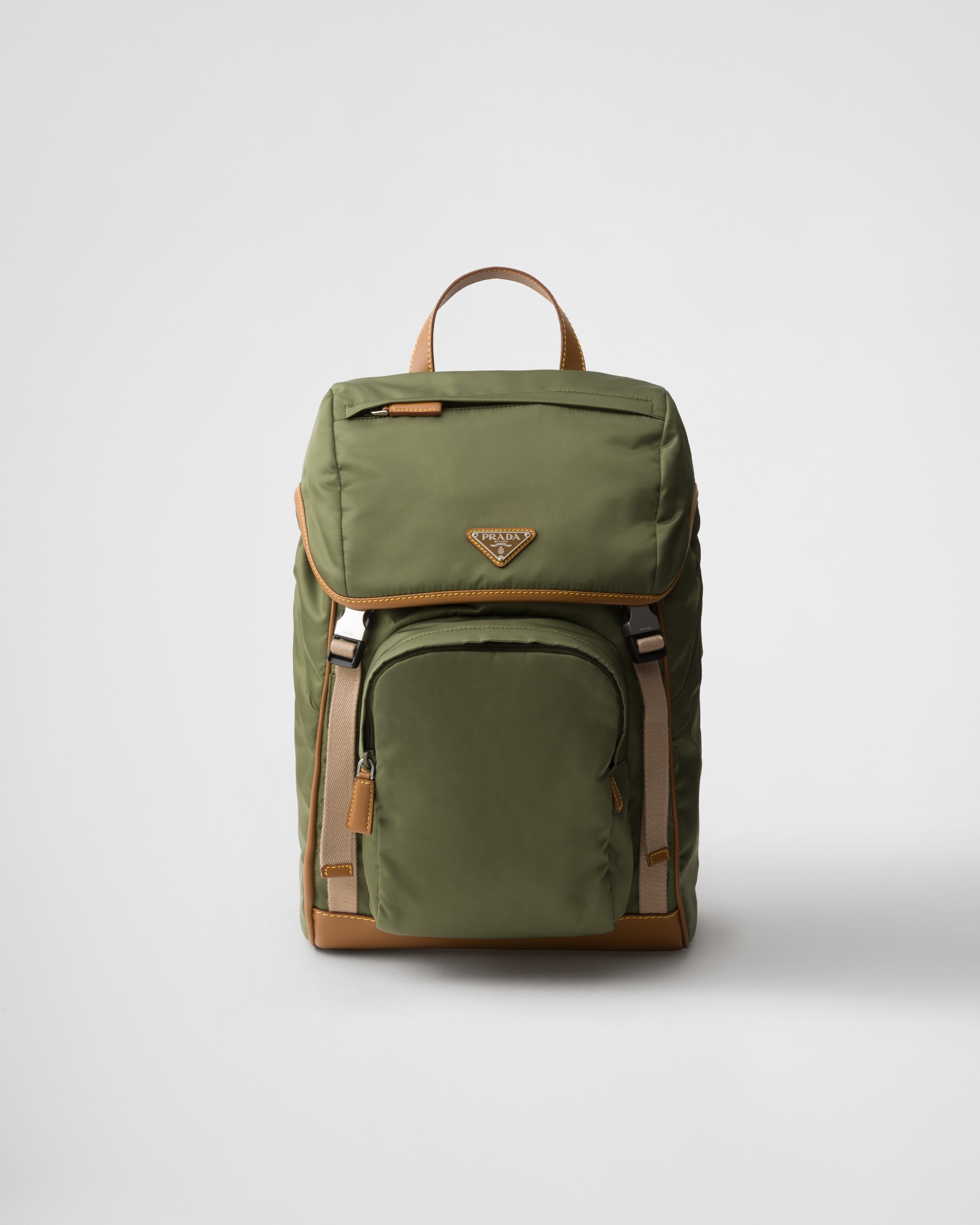 Prada Re-nylon And Leather Backpack In Military/caramel