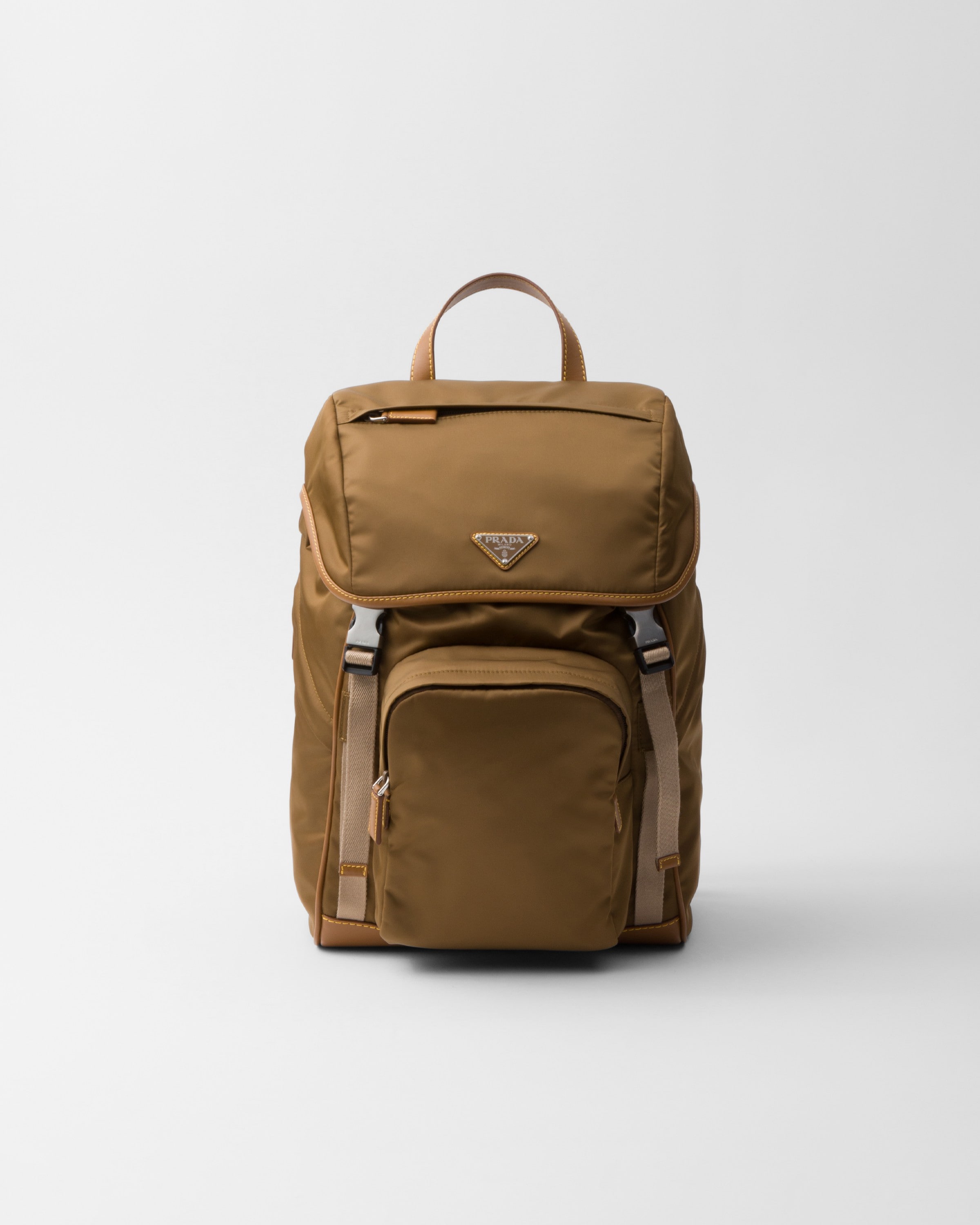 Prada Re-nylon And Leather Backpack In Cork Beige