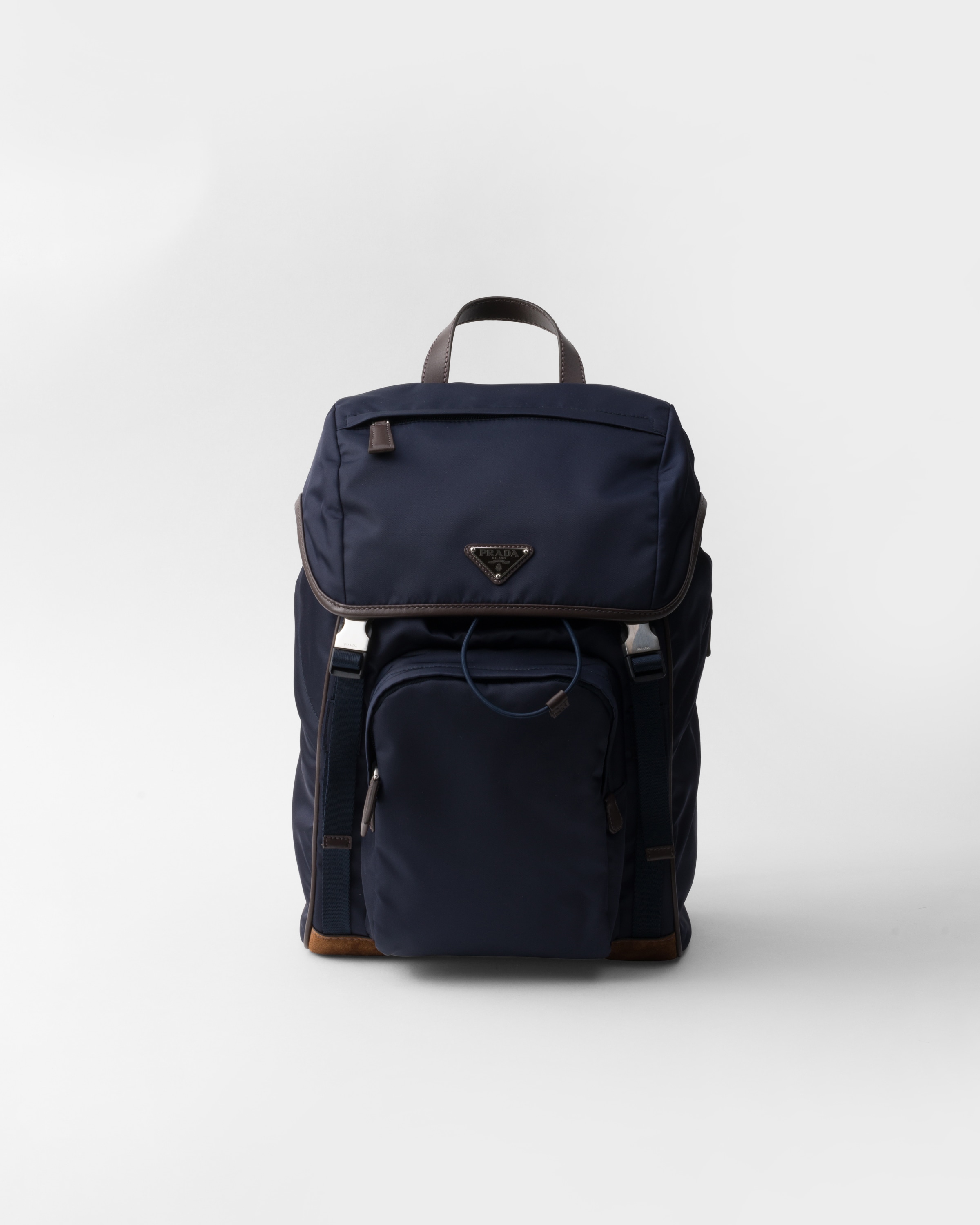 Prada Re-nylon And Leather Backpack In Blue/coffee