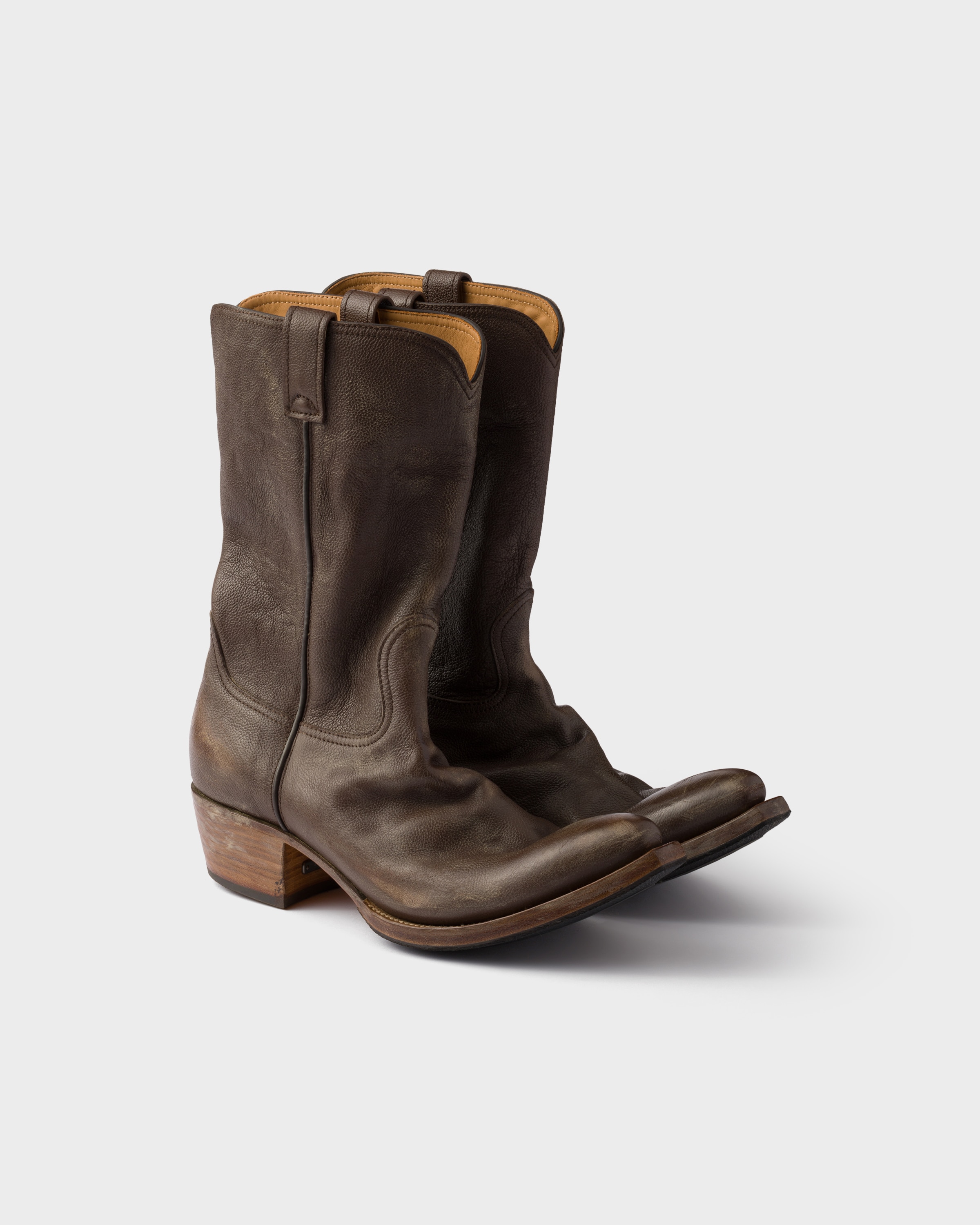 靴 PRADA Leather Boots Prada Leather and Shearling Boots | Saks Fifth Avenue