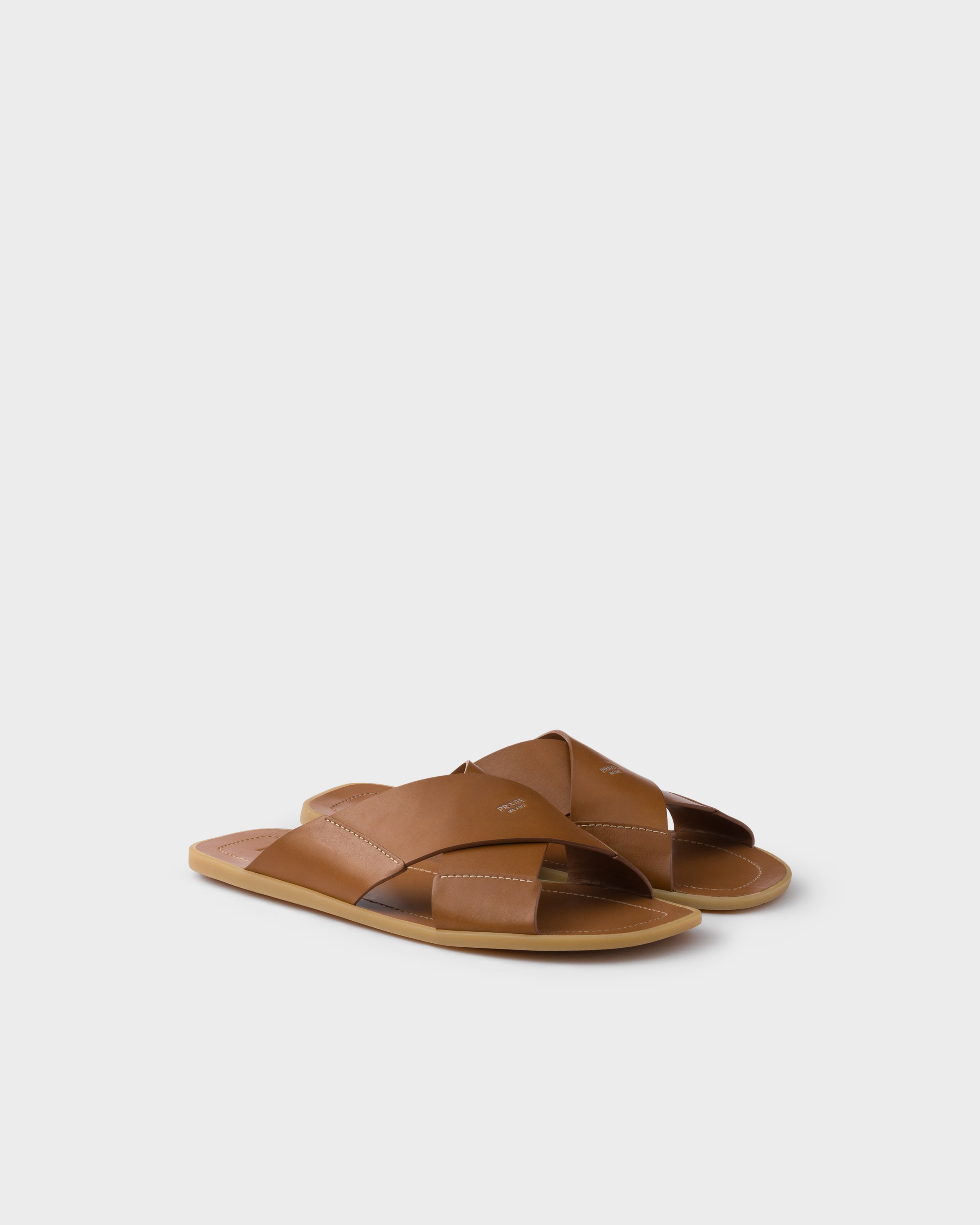 Light Tan Leather crisscross sandals PRADA