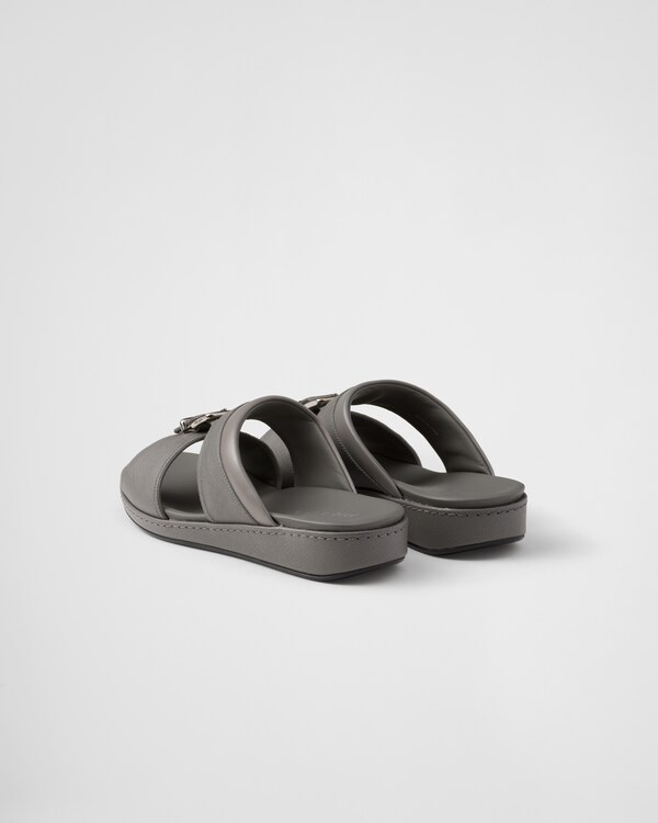 Saffiano leather slides Saffiano leather slides