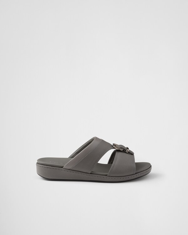 Saffiano leather slides Saffiano leather slides