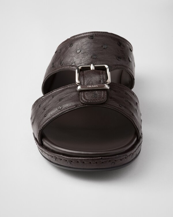 Ostrich leather band sandals - بني داكن Ostrich leather band sandals - بني داكن