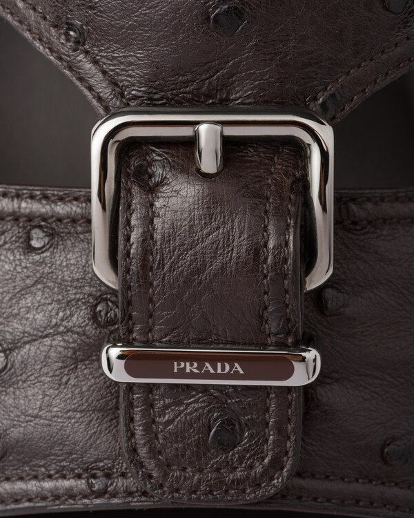 Ostrich leather band sandals - بني داكن Ostrich leather band sandals - بني داكن