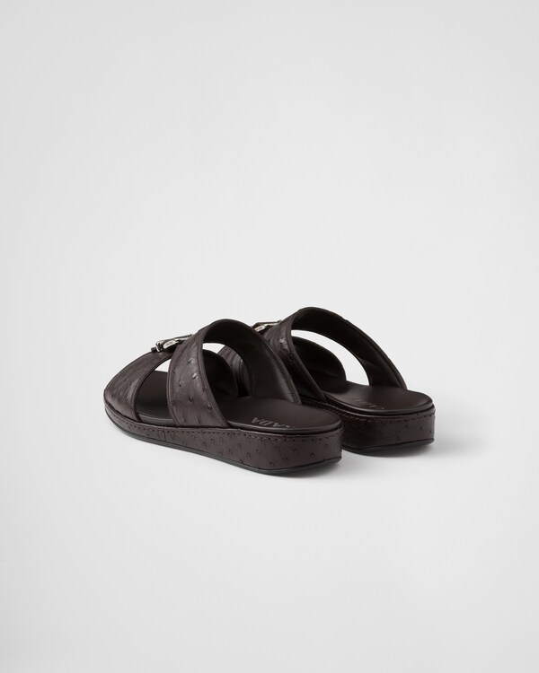 Ostrich leather band sandals - بني داكن Ostrich leather band sandals - بني داكن