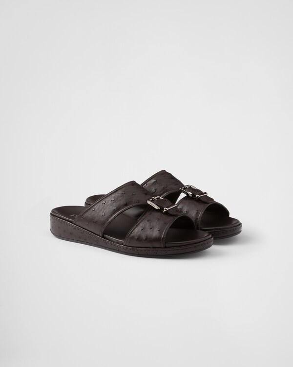 Ostrich leather band sandals - بني داكن Ostrich leather band sandals - بني داكن
