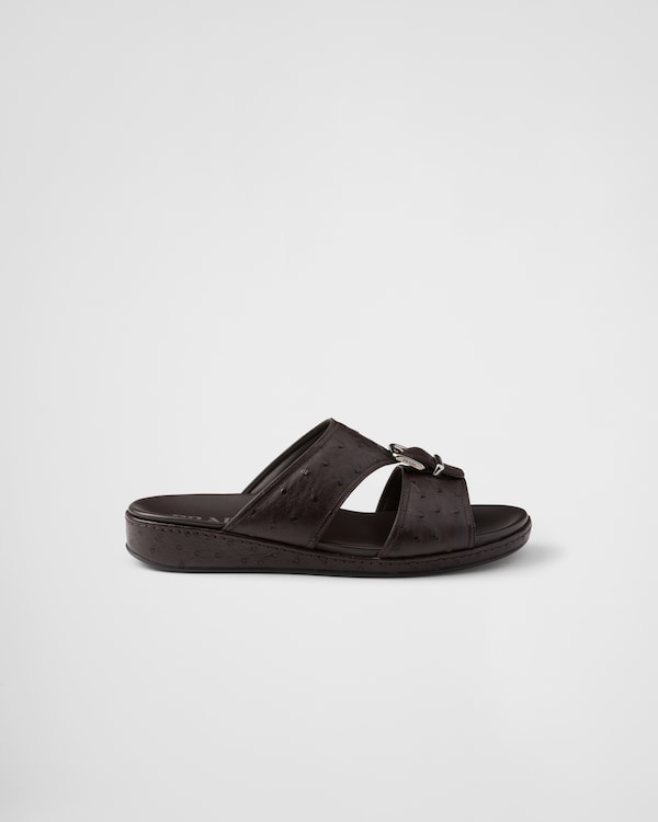 Ostrich leather band sandals - بني داكن Ostrich leather band sandals - بني داكن