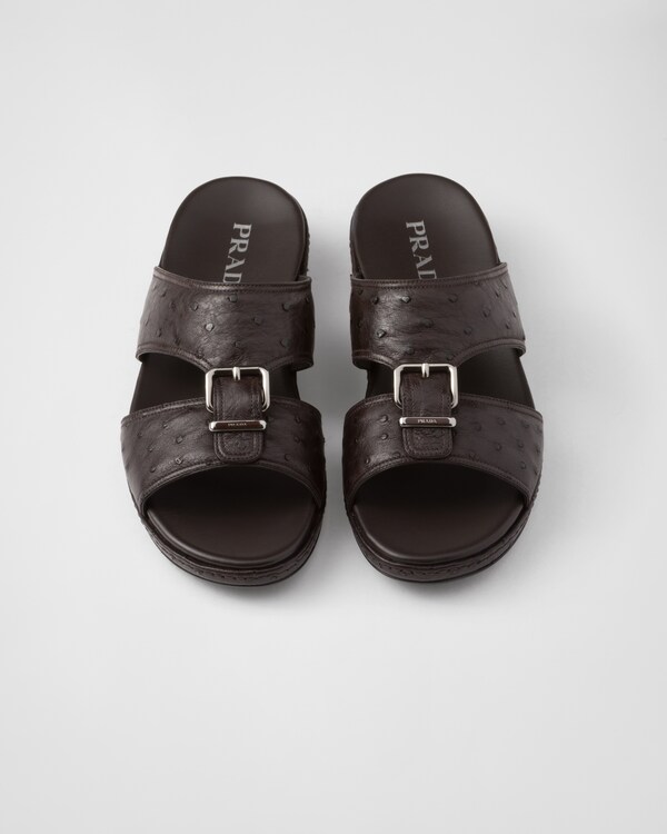Ostrich leather band sandals - بني داكن Ostrich leather band sandals - بني داكن