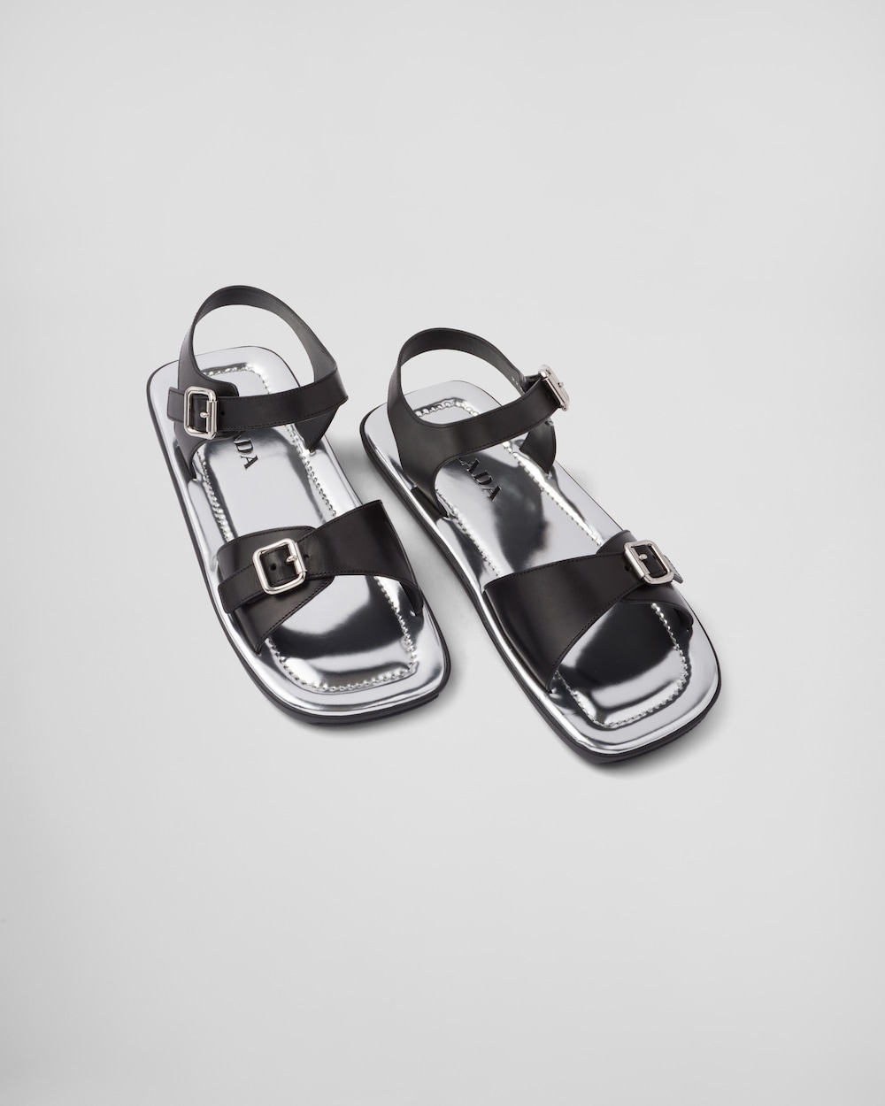 double strap metallic sandals