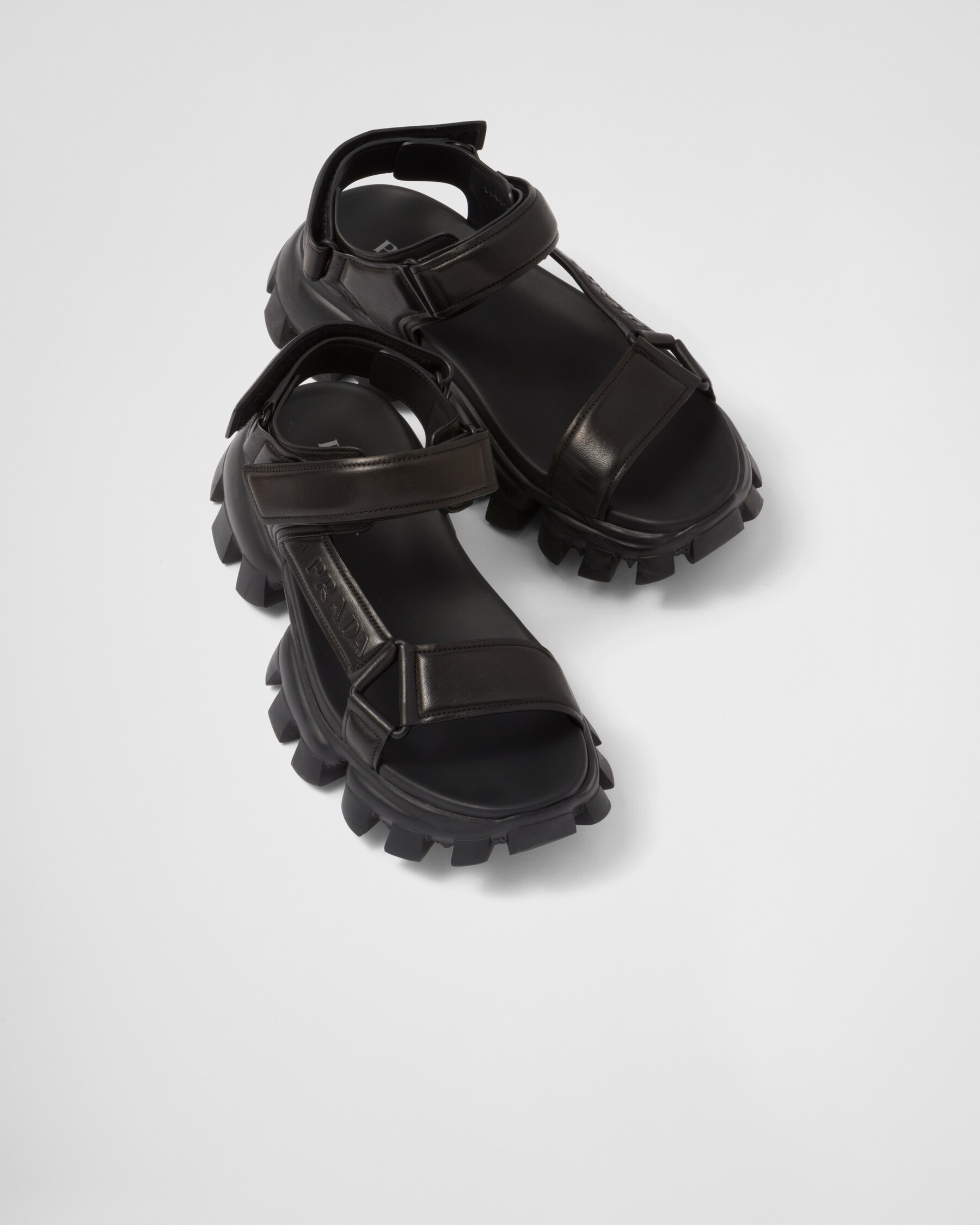 PRA PADDED NAPPA CRISSCROSS SANDALS BLACK LAMBSKIN