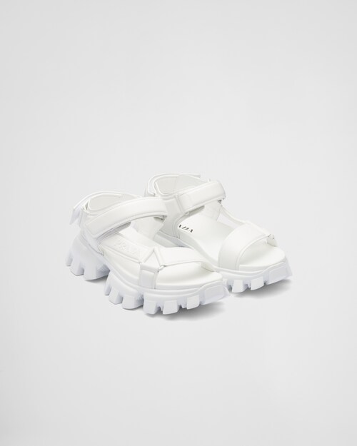 White Padded nappa leather sport sandals | Prada