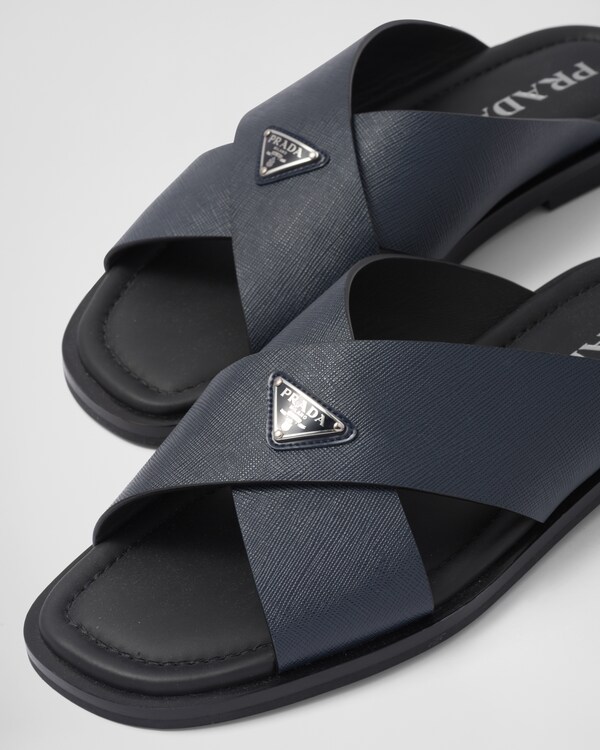 Saffiano leather crisscross slides Saffiano leather crisscross slides