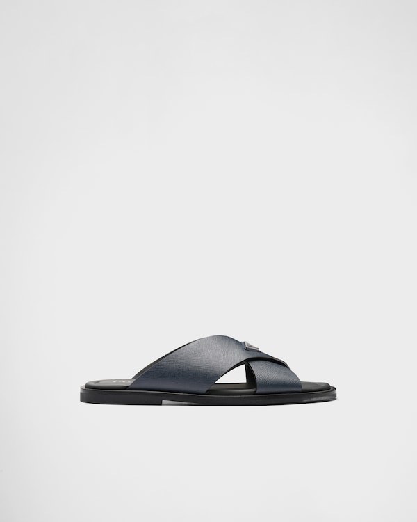 Saffiano leather crisscross slides Saffiano leather crisscross slides