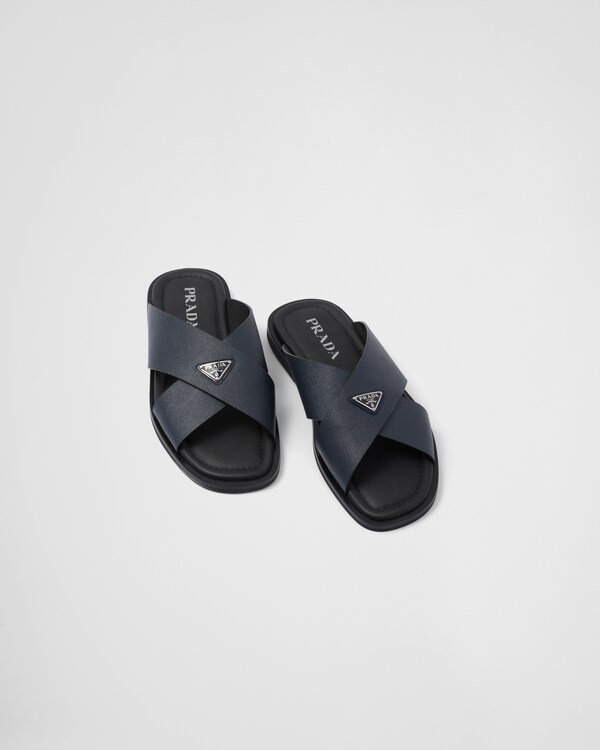 Saffiano leather crisscross slides Saffiano leather crisscross slides