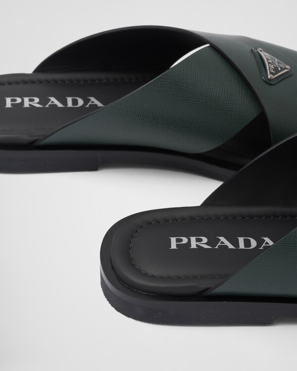 Saffiano leather crisscross slides Saffiano leather crisscross slides
