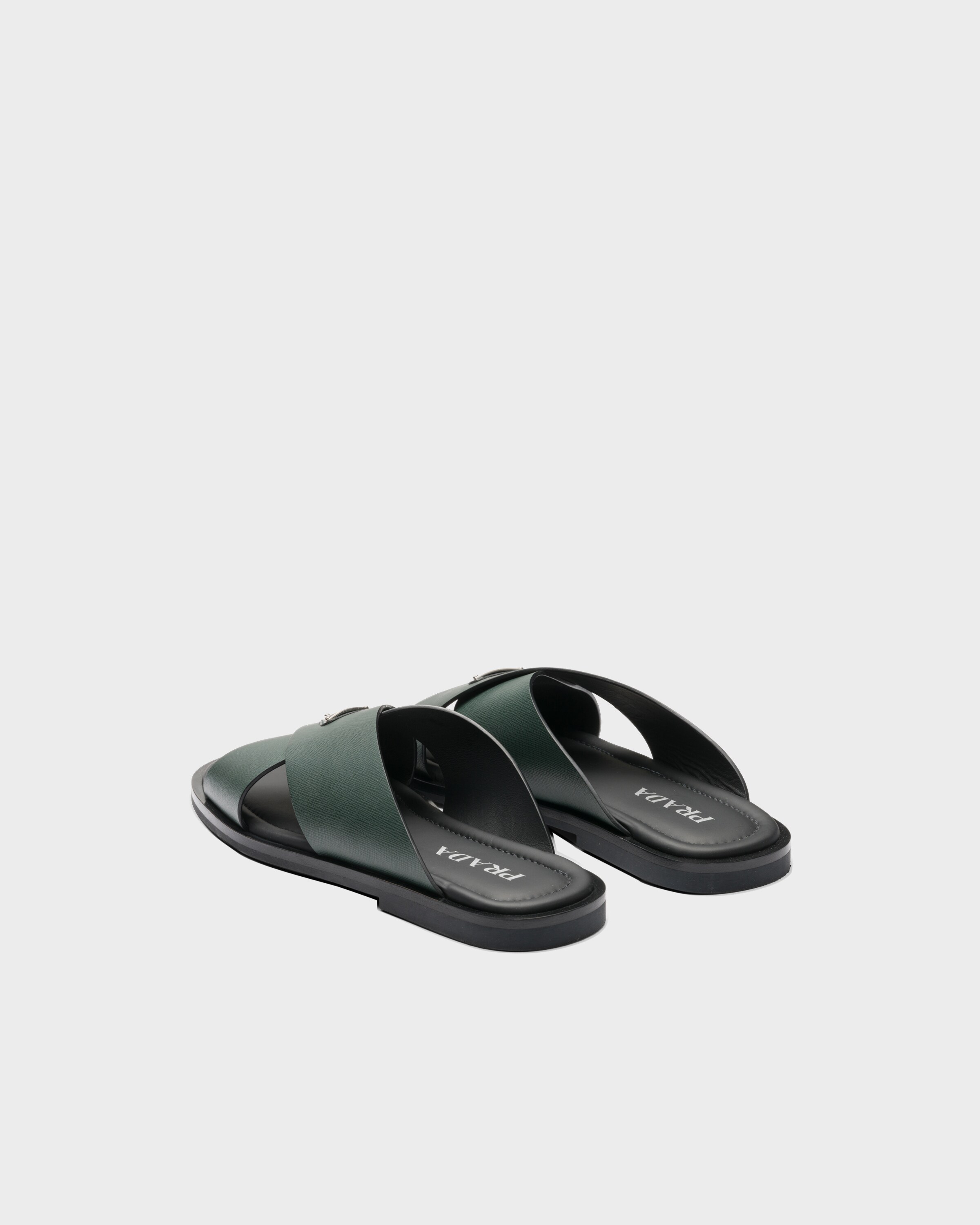 Emerald Green Saffiano Leather Crisscross Slides | PRADA - Saudi