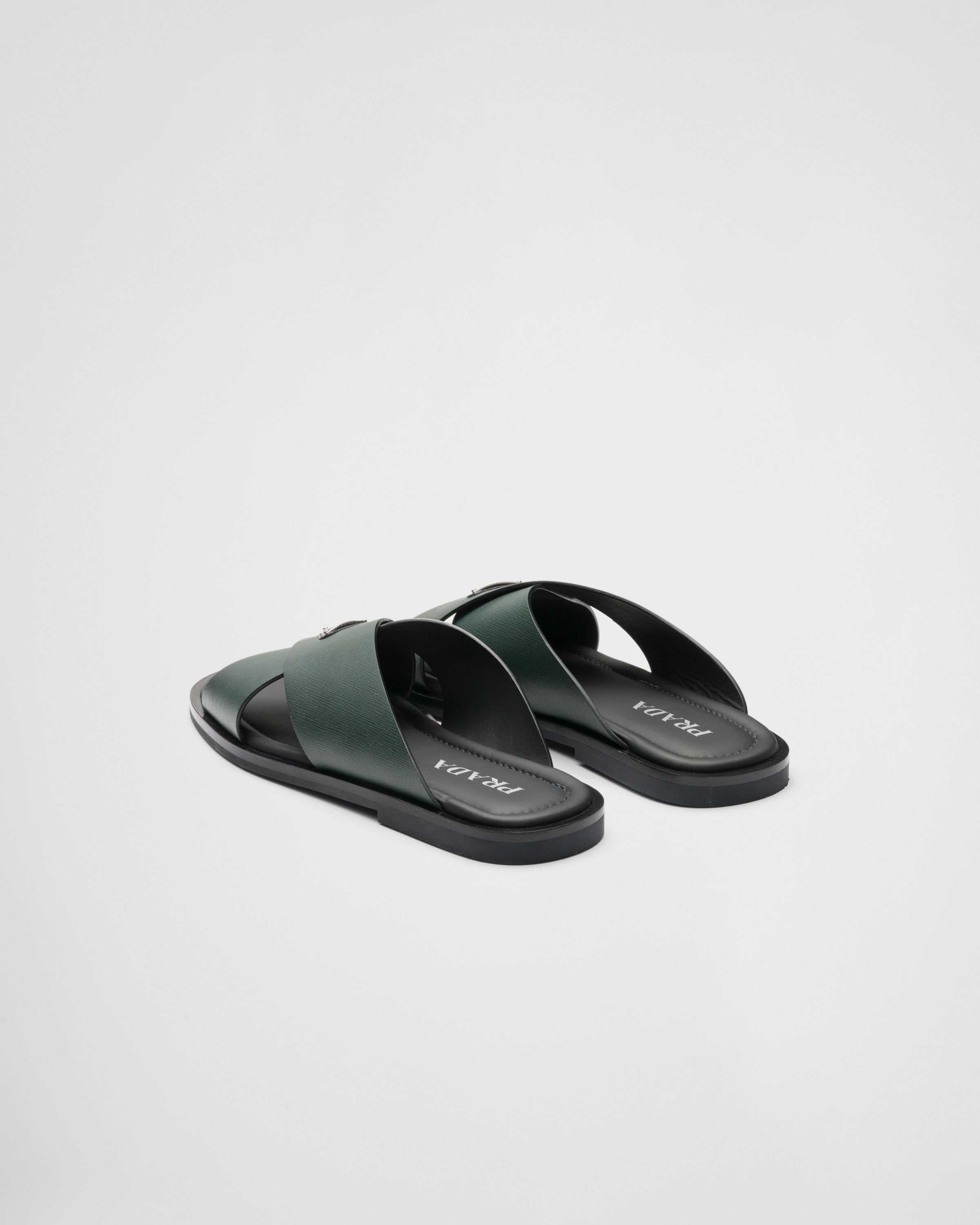 Emerald Green Saffiano Leather Crisscross Sandals PRADA