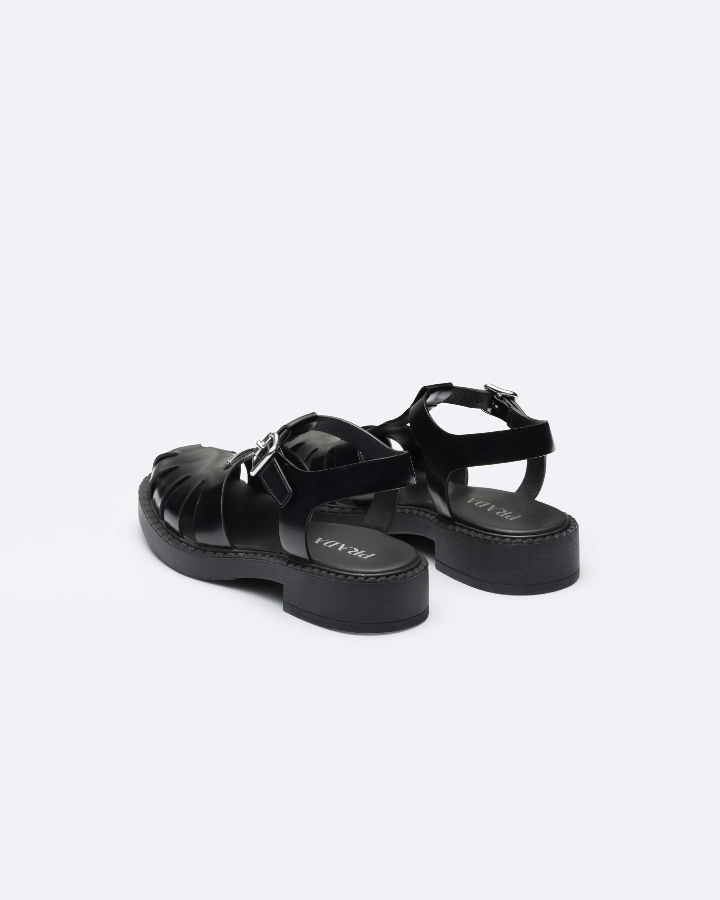 Black Brushed leather fisherman sandals | Prada