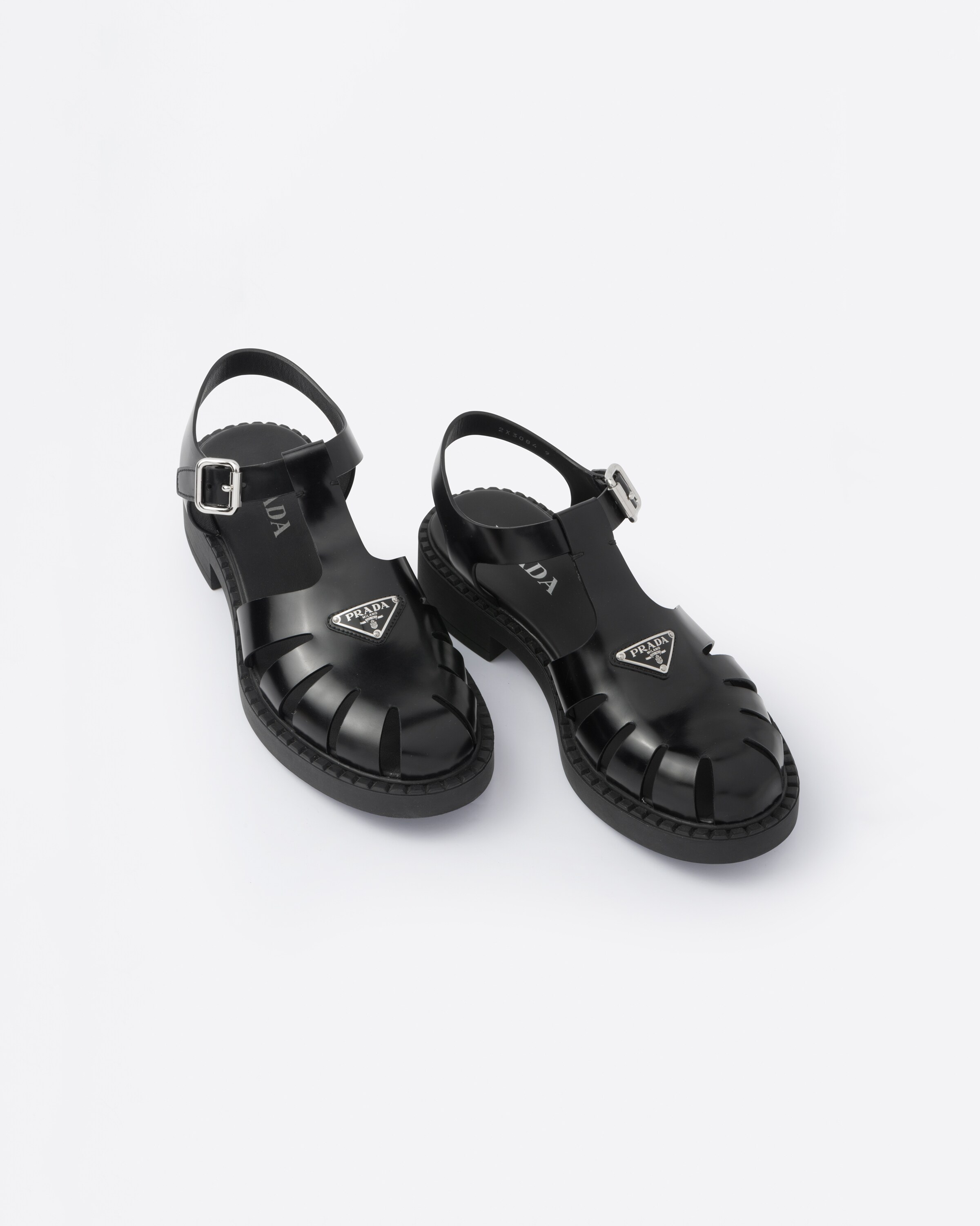 Black Brushed leather fisherman sandals | Prada