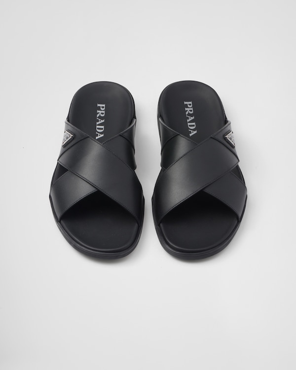 Leather crisscross slides Leather crisscross slides