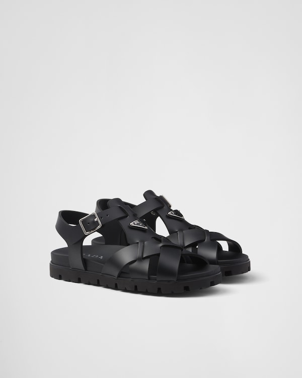 ブラック レザー ストラップサンダル | PRADA