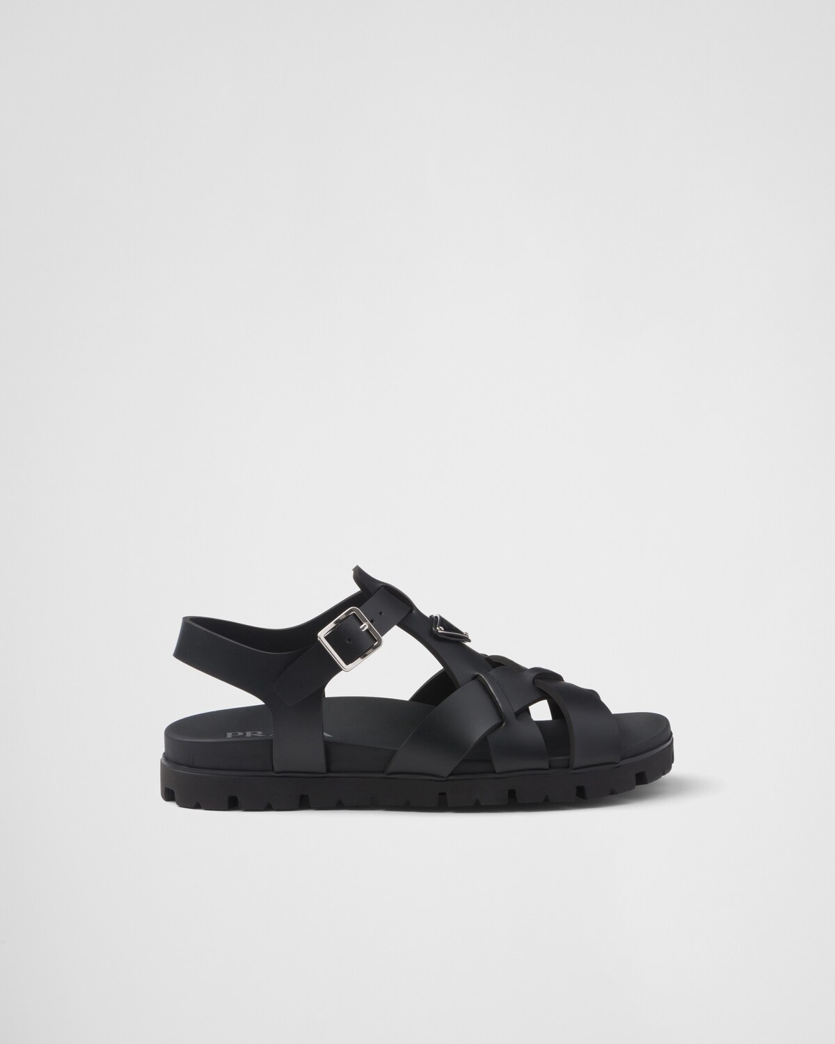 PRADA 25S CRISSCROSS SANDALS IN BLACK CALFSKIN
