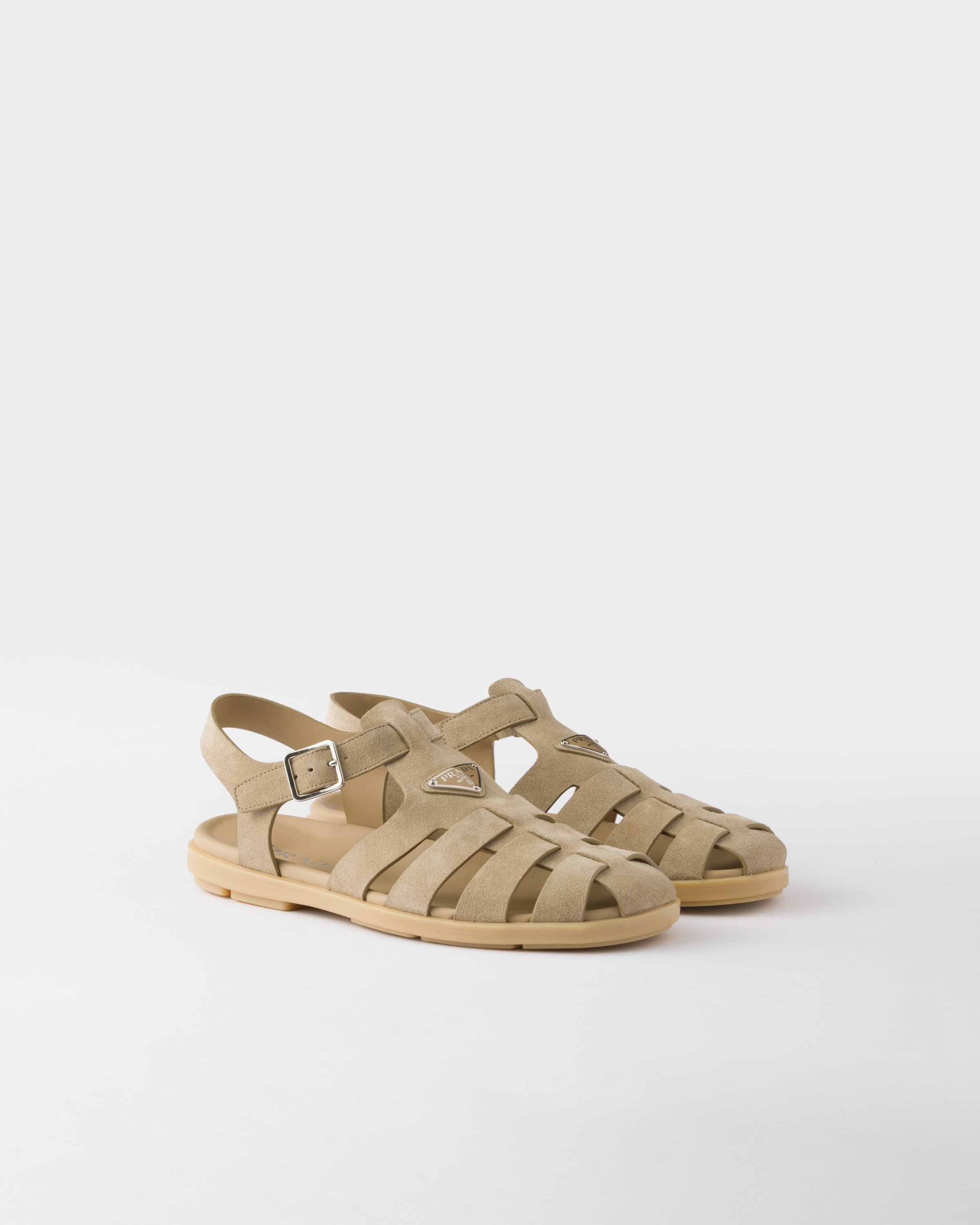 Prada Suede Fisherman Sandals In Desert Beige