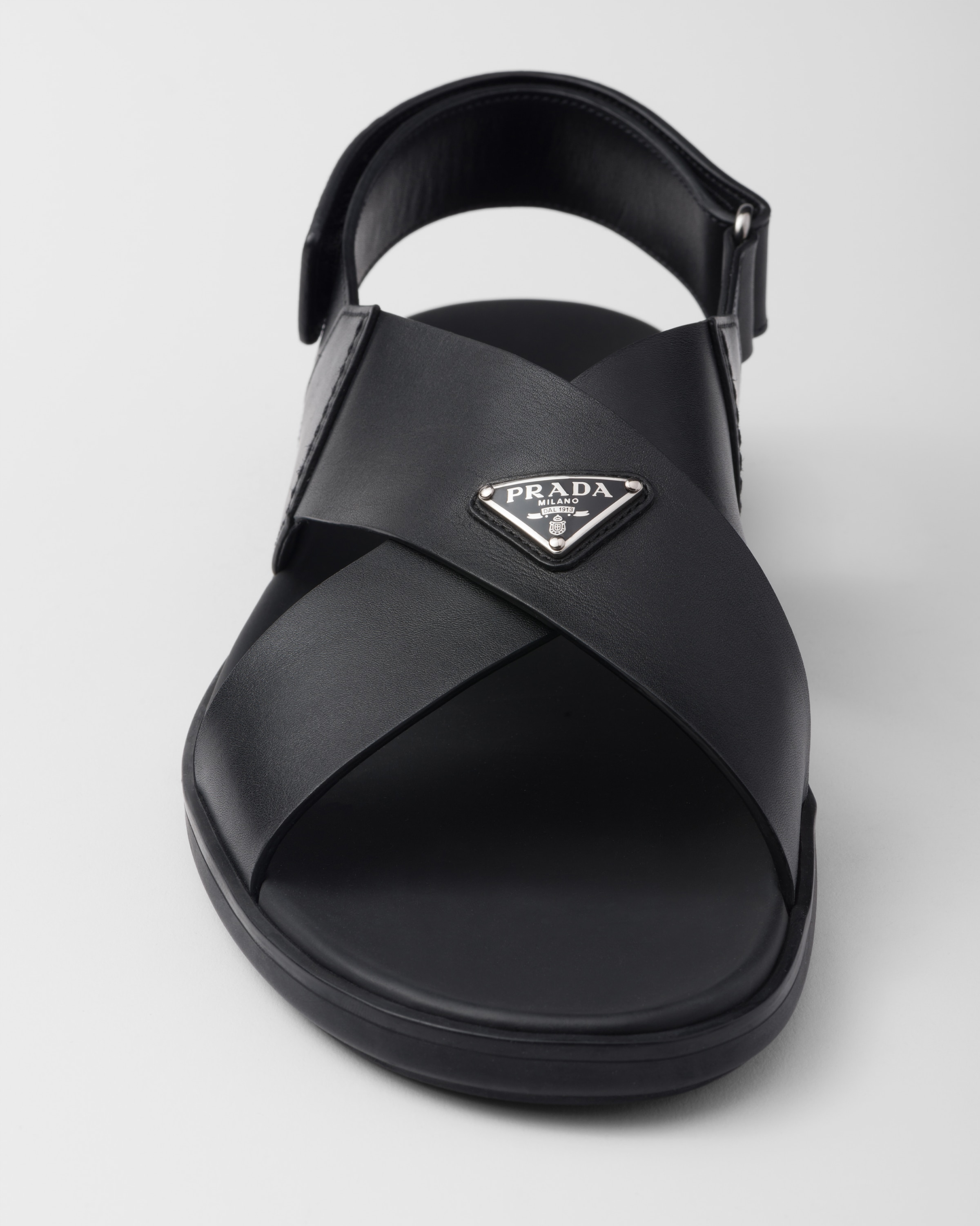 Black Crisscross leather sandals | PRADA