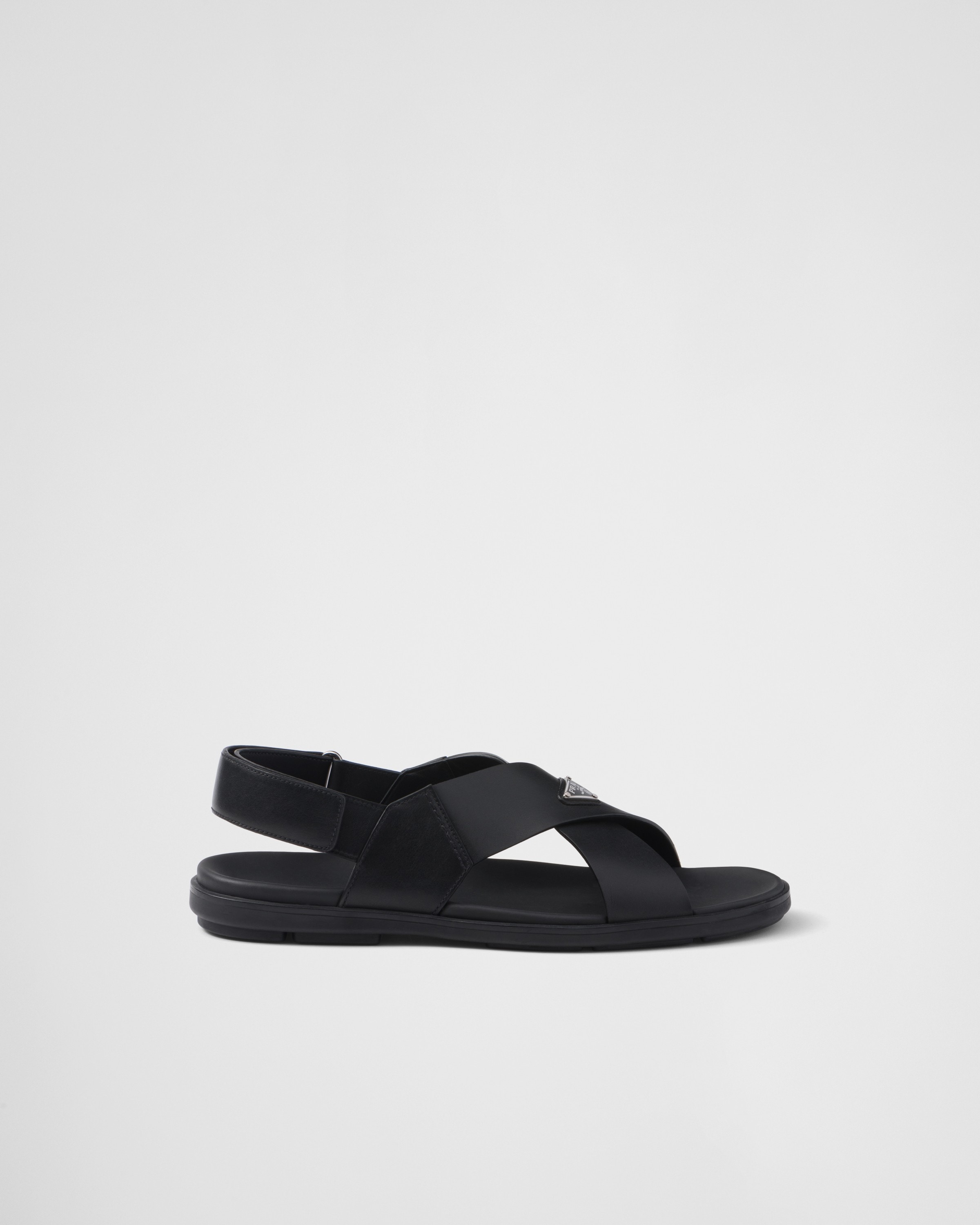 Prada Crisscross Leather Sandals, Man, Black, Size 6,5
