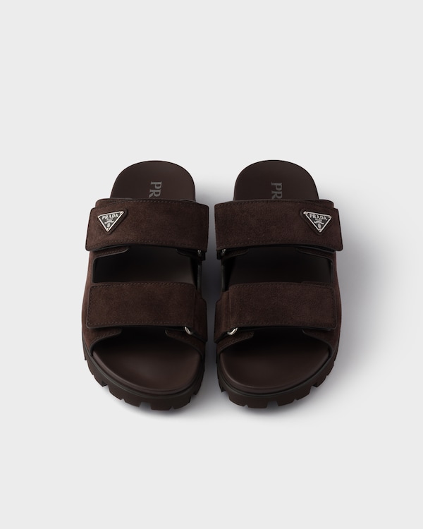 صندل برباط من جلد سويدي - بني داكن صندل برباط من جلد سويدي - بني داكن