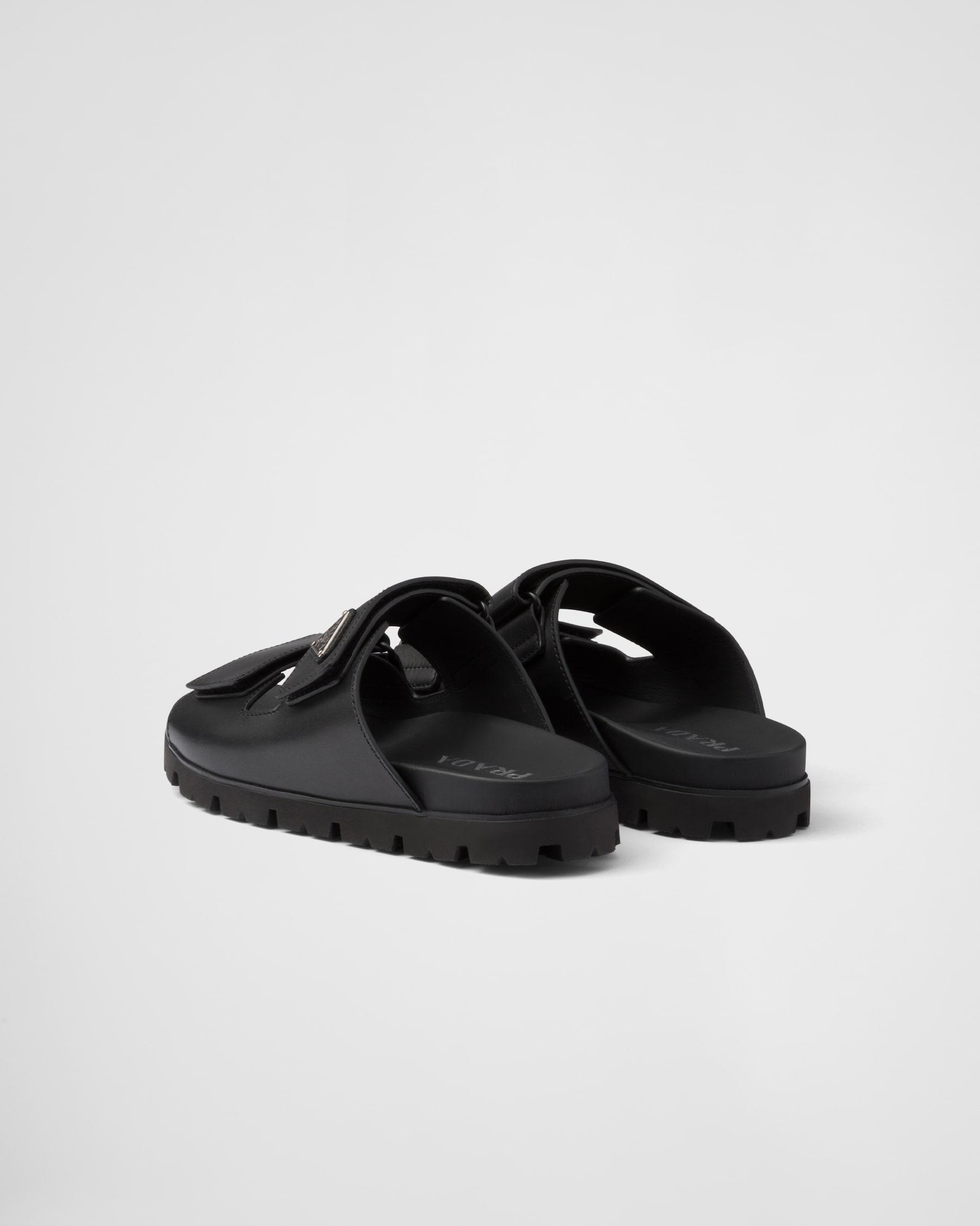 Prada Black Calf Leather Bos Taurus Wedge Sandals