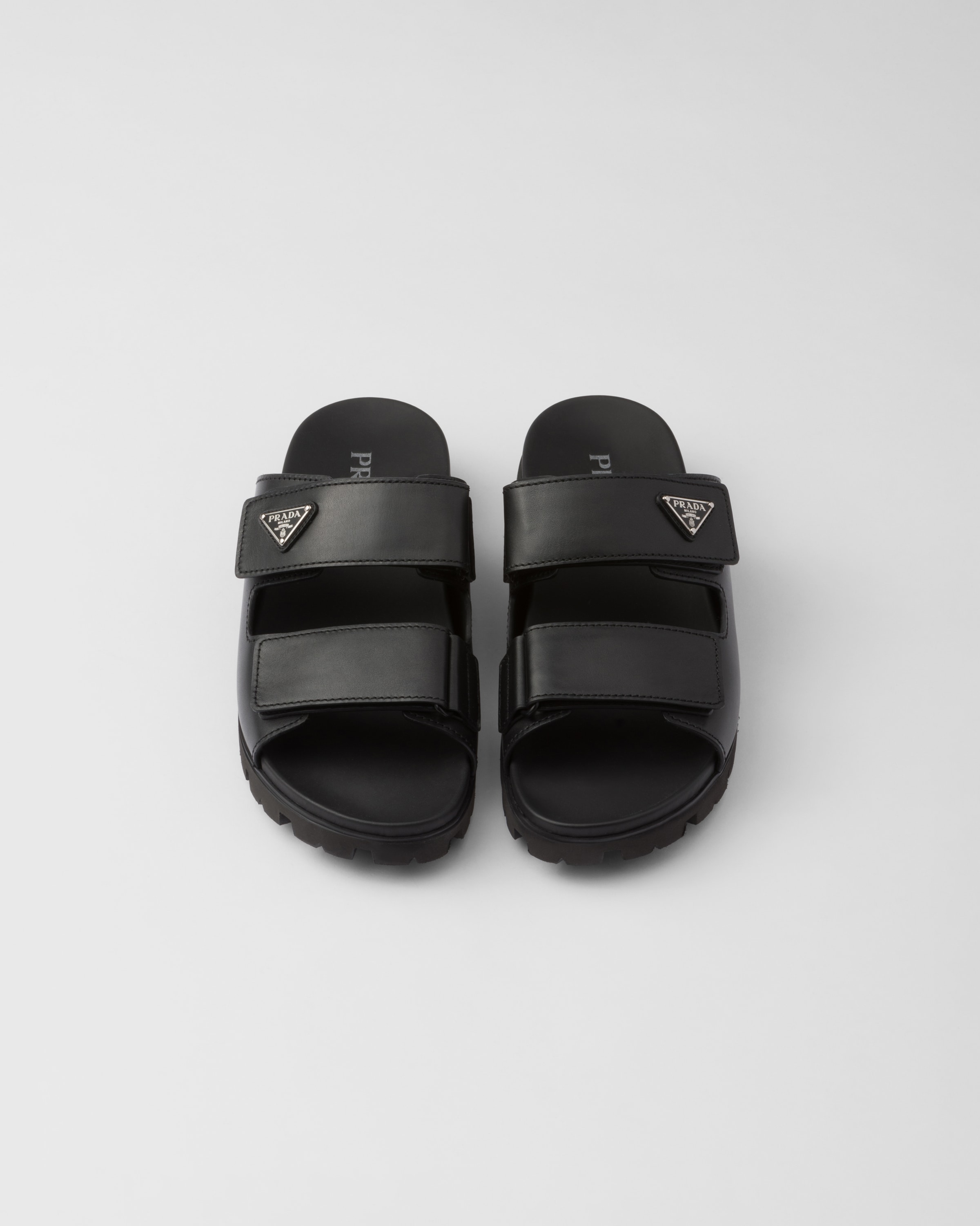 Shop Prada Leather Strap Sandals In Black