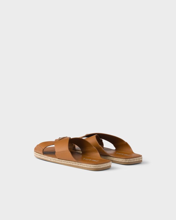 Slide cruzado em couro - Castanho-Amarelado-Claro Slide cruzado em couro - Castanho-Amarelado-Claro