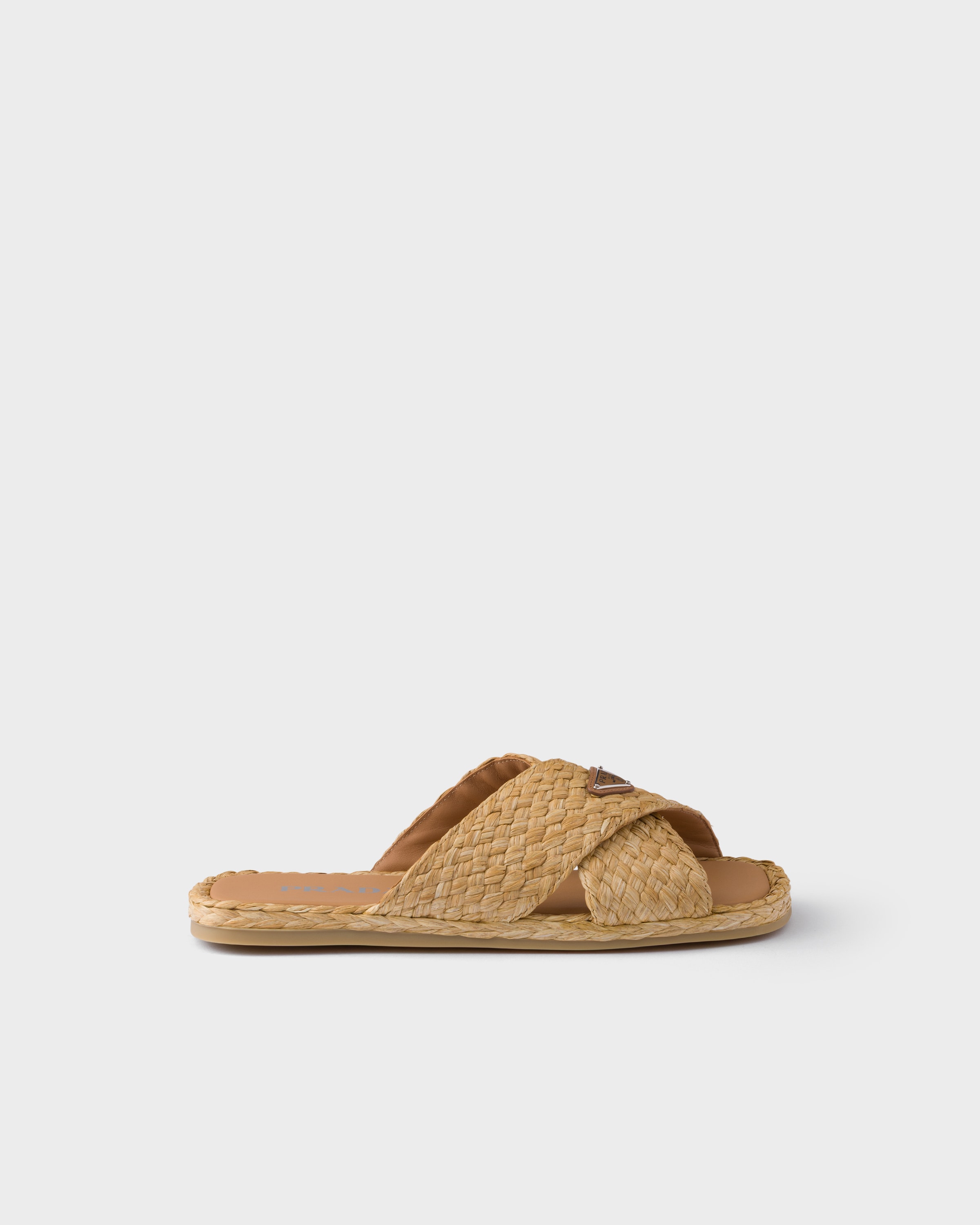 Prada Raffia Slippers In Neutral
