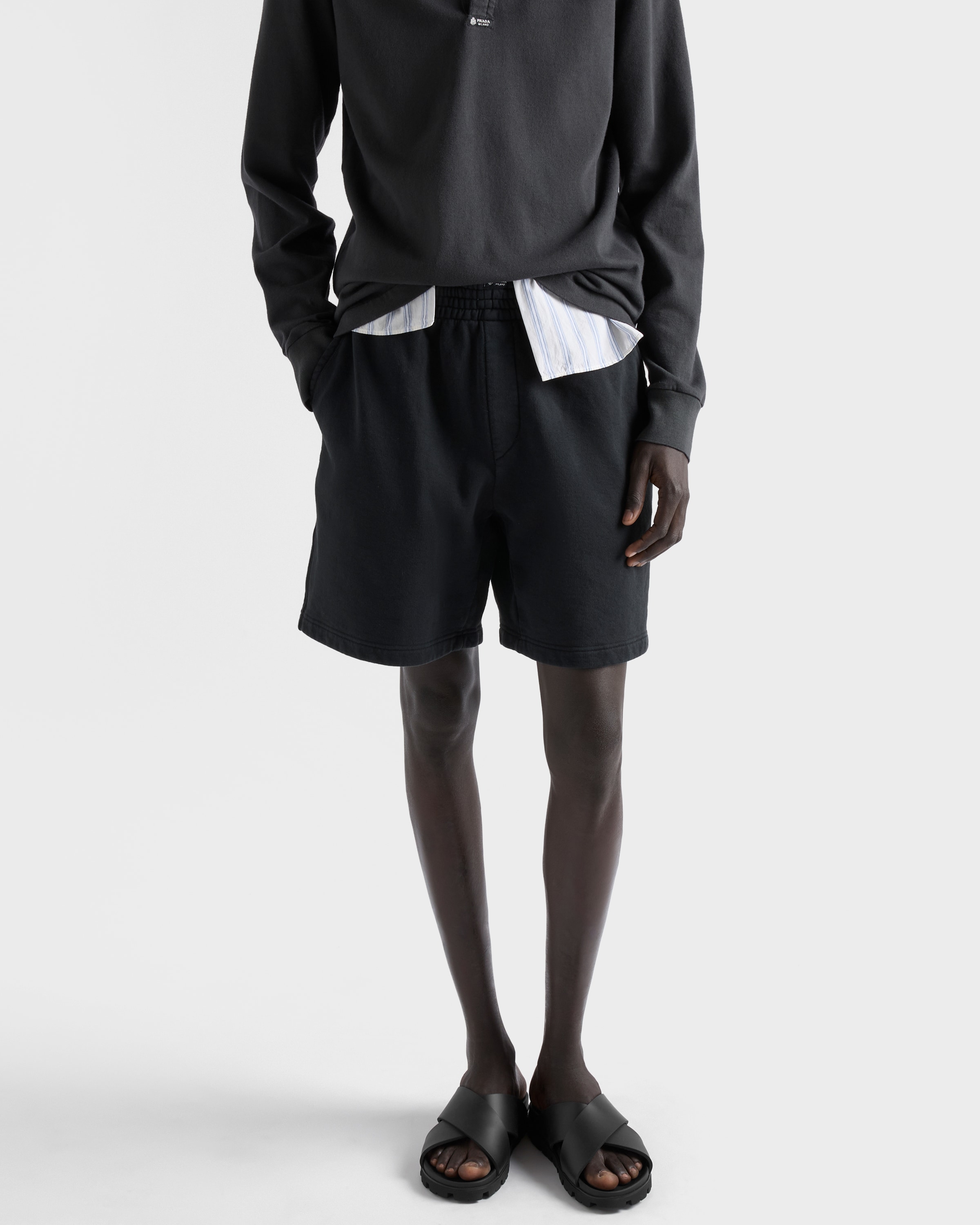 Black Crisscross Rubber Slides | PRADA - United States