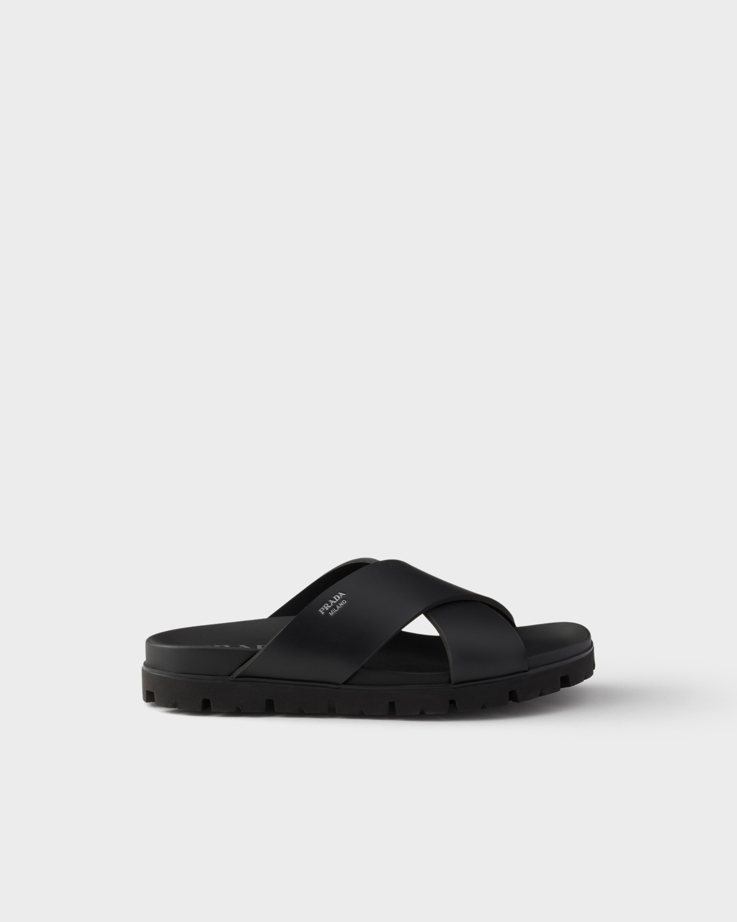 Black Crisscross rubber slides | PRADA - United States