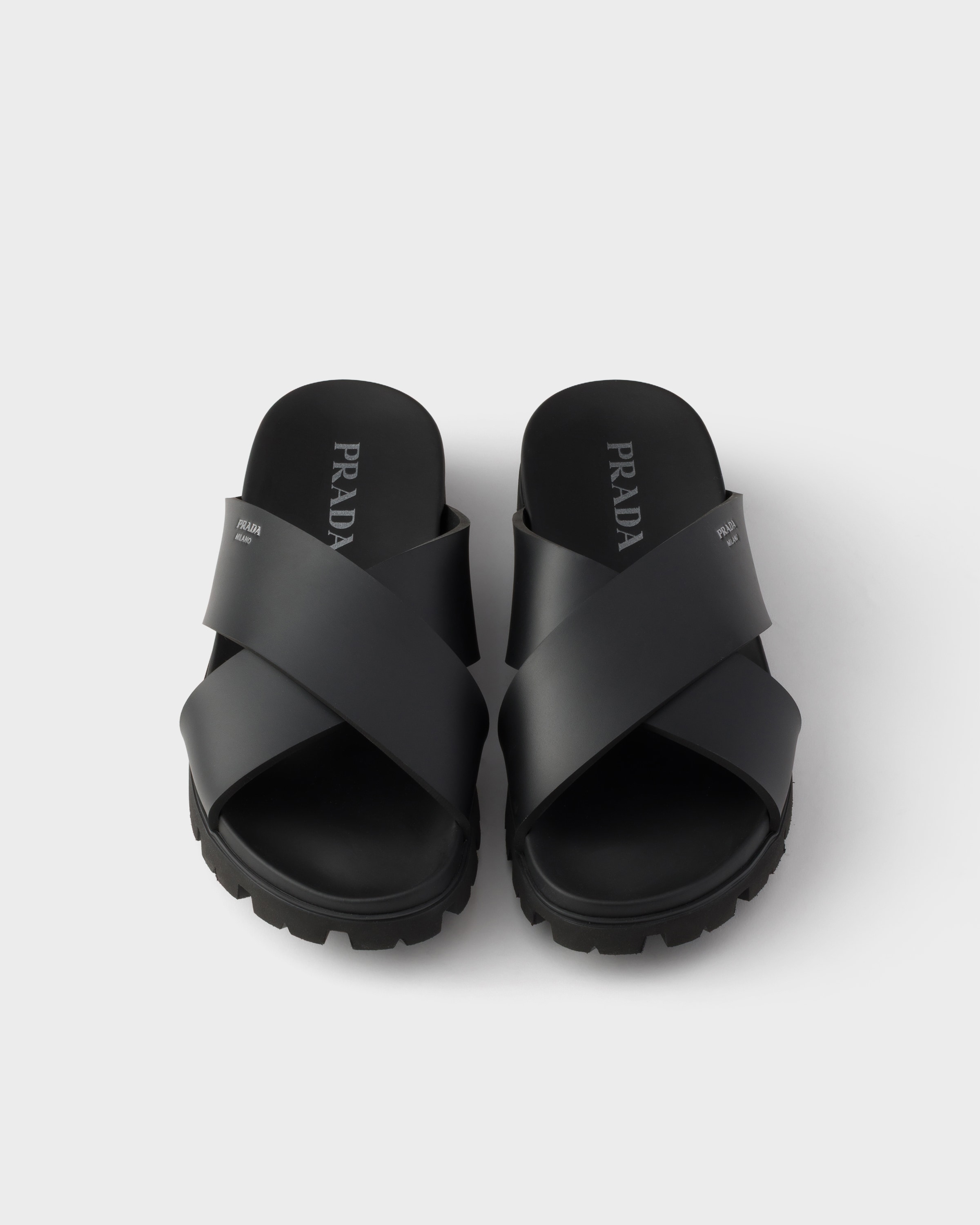 Black Crisscross rubber slides | PRADA - United States