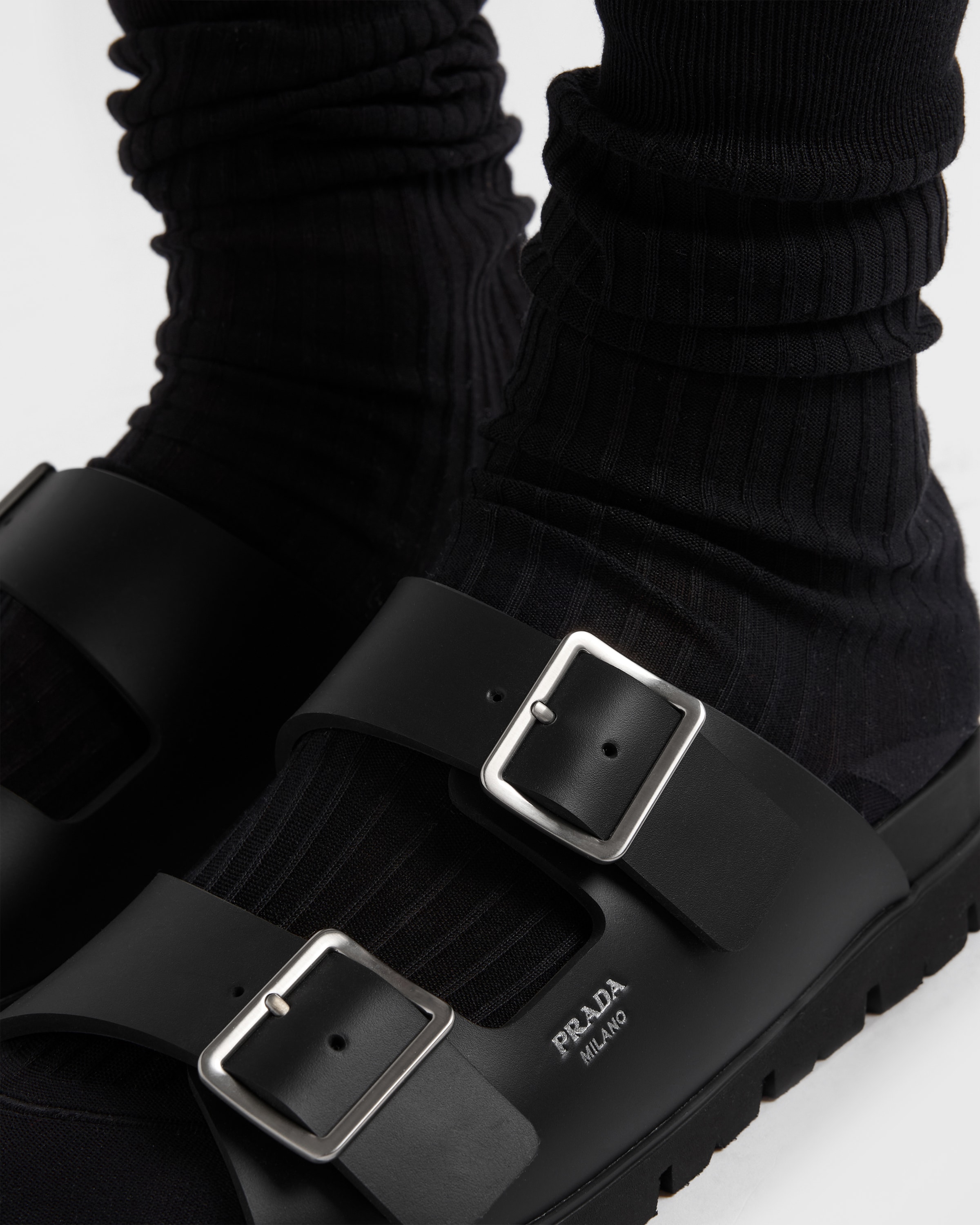 Black Rubber strap sandals | PRADA - United States