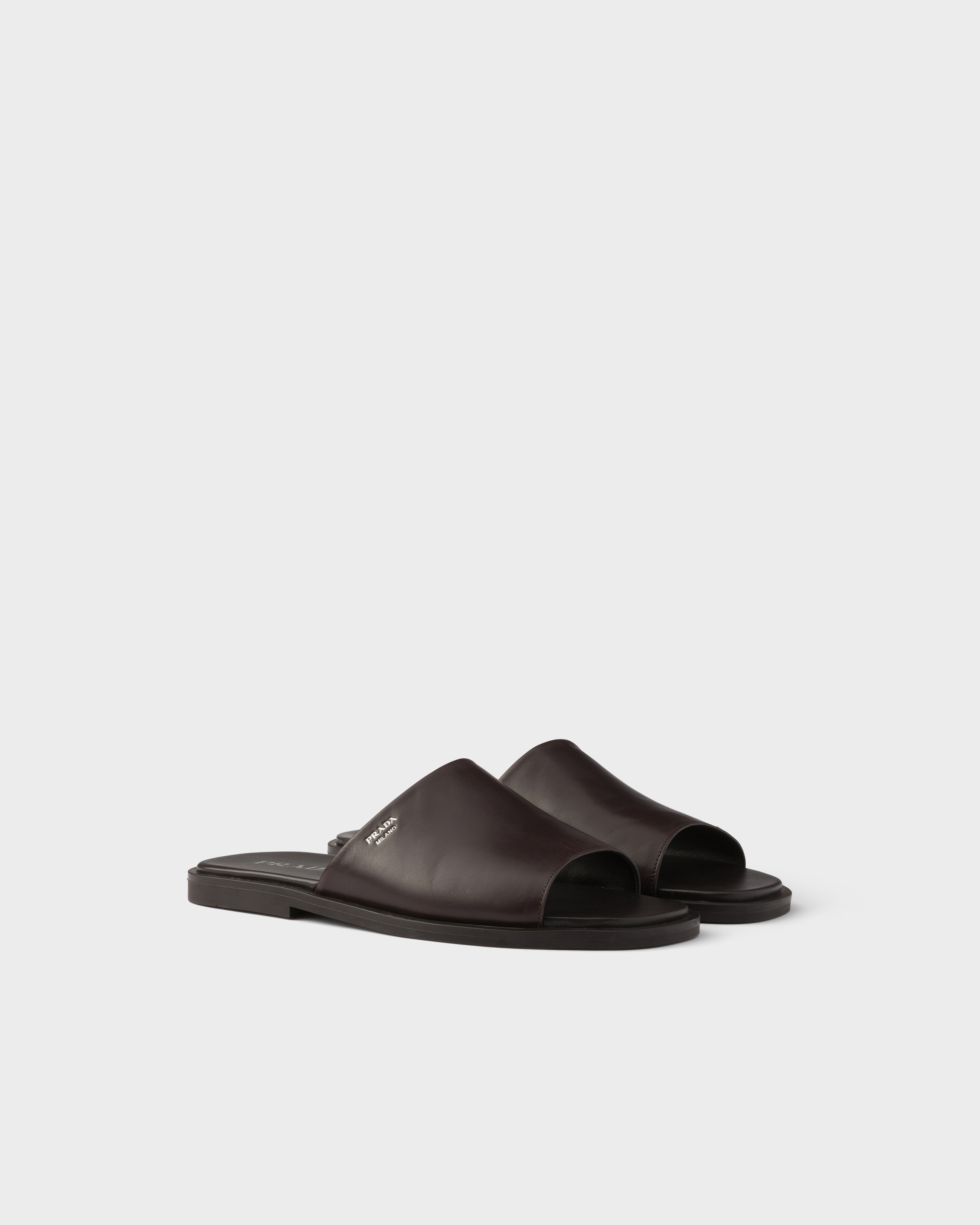 Dark Brown Leather slides | PRADA - United States