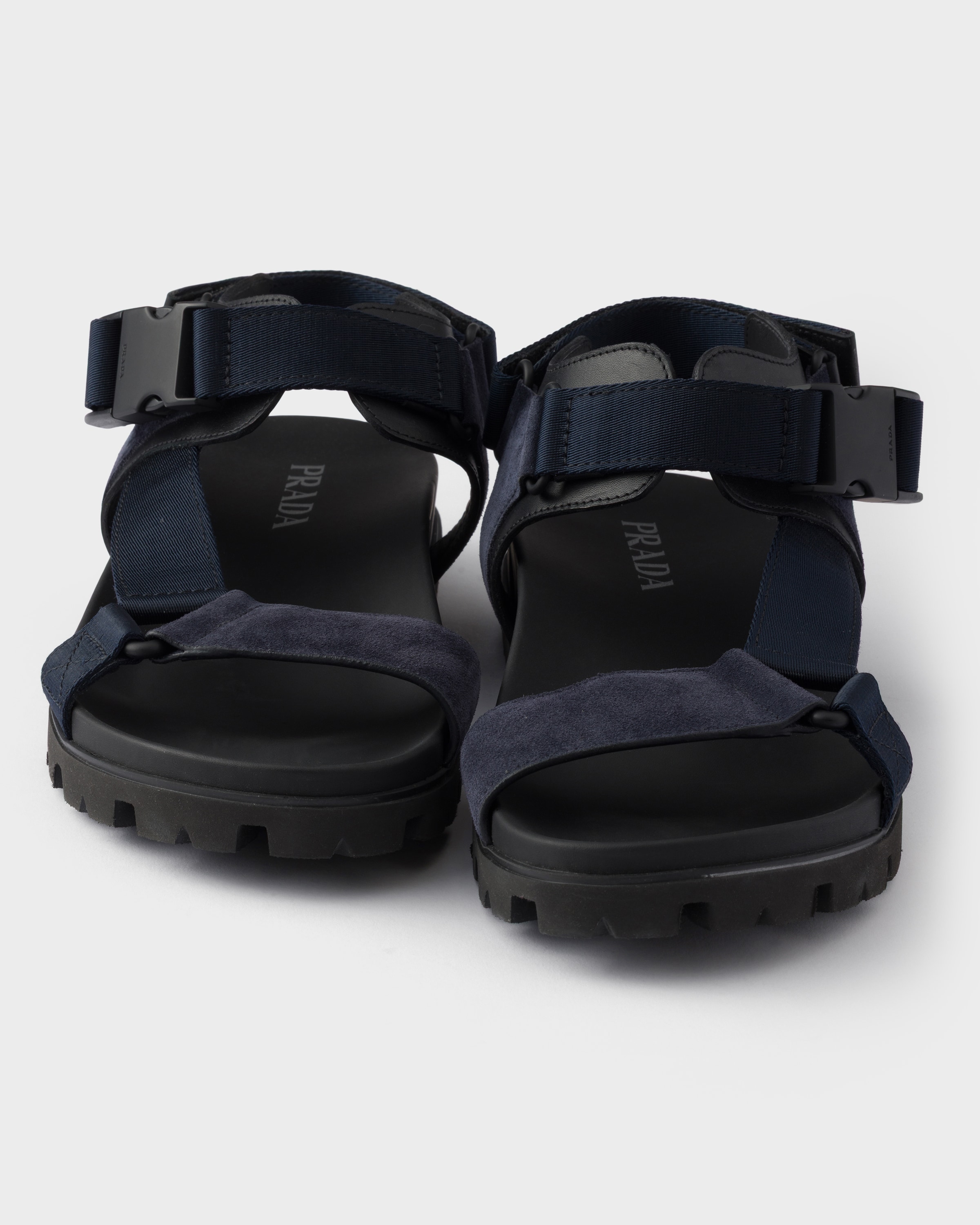 Navy Suede and woven tape sporty sandal | PRADA - United States