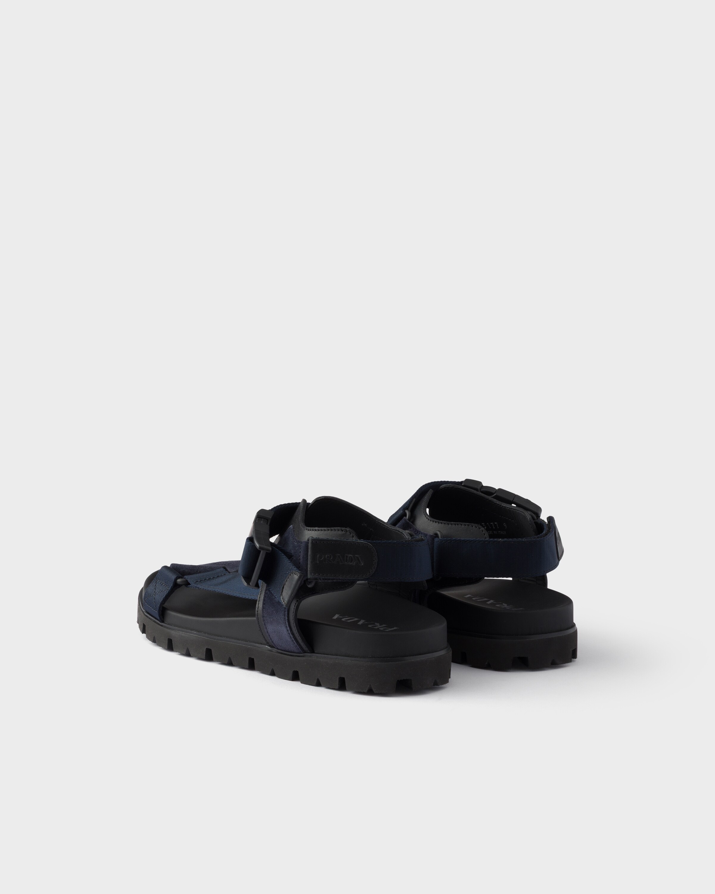 Navy Suede and woven tape sporty sandal | PRADA - United States display picture 1